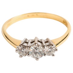Round Cut Brilliant Diamond Trilogy Ring, 18 Carat Gold, Hallmarked London