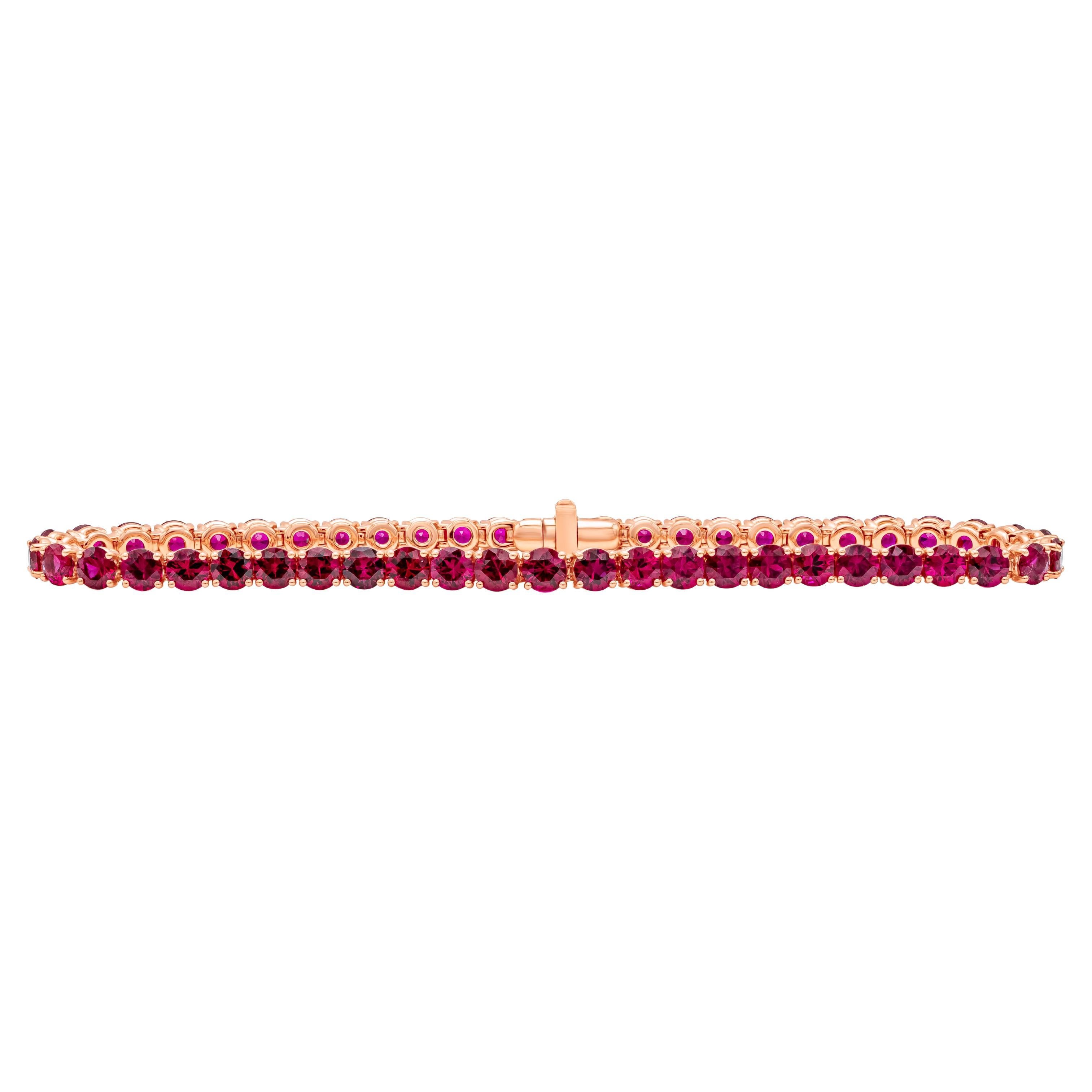 Roman Malakov - Bracelet de tennis en rubis birman de 9,39 carats, taille arrondie et brillante. 