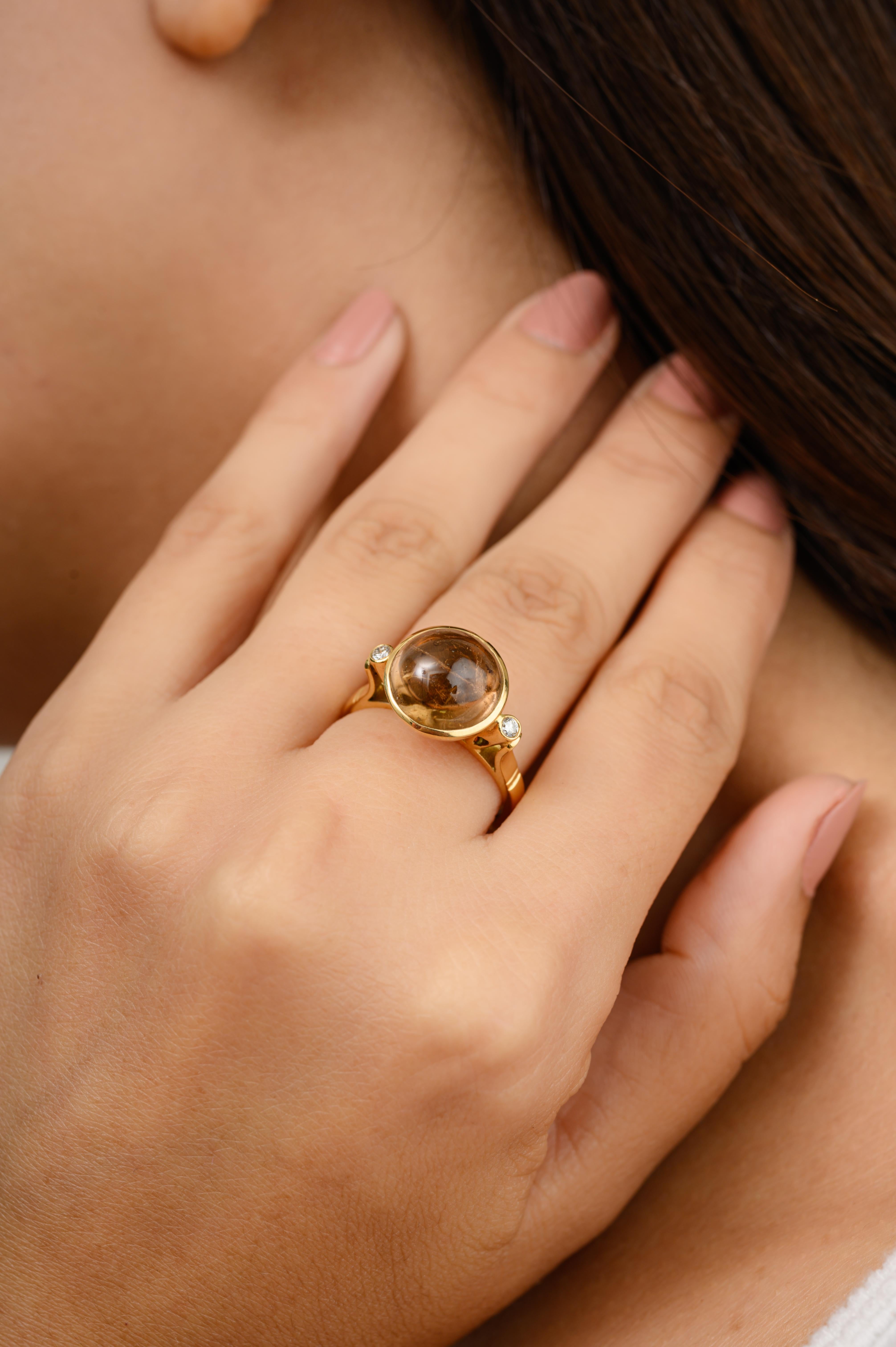 Im Angebot: Verlobungsring aus 18 Karat massivem Gelbgold mit rundem Cabochon-Turmalin und Diamant im Rundschliff () 2