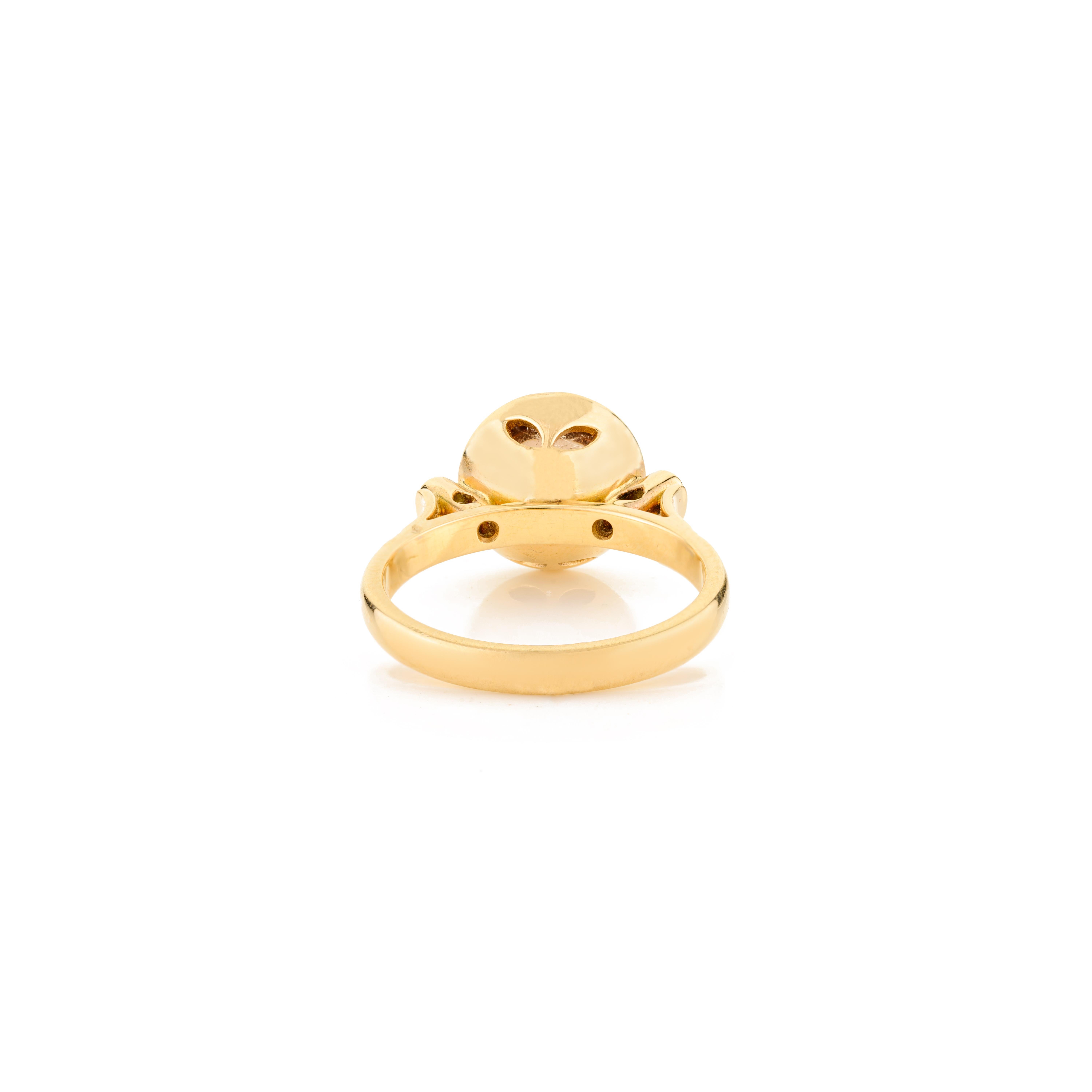 Im Angebot: Verlobungsring aus 18 Karat massivem Gelbgold mit rundem Cabochon-Turmalin und Diamant im Rundschliff () 5