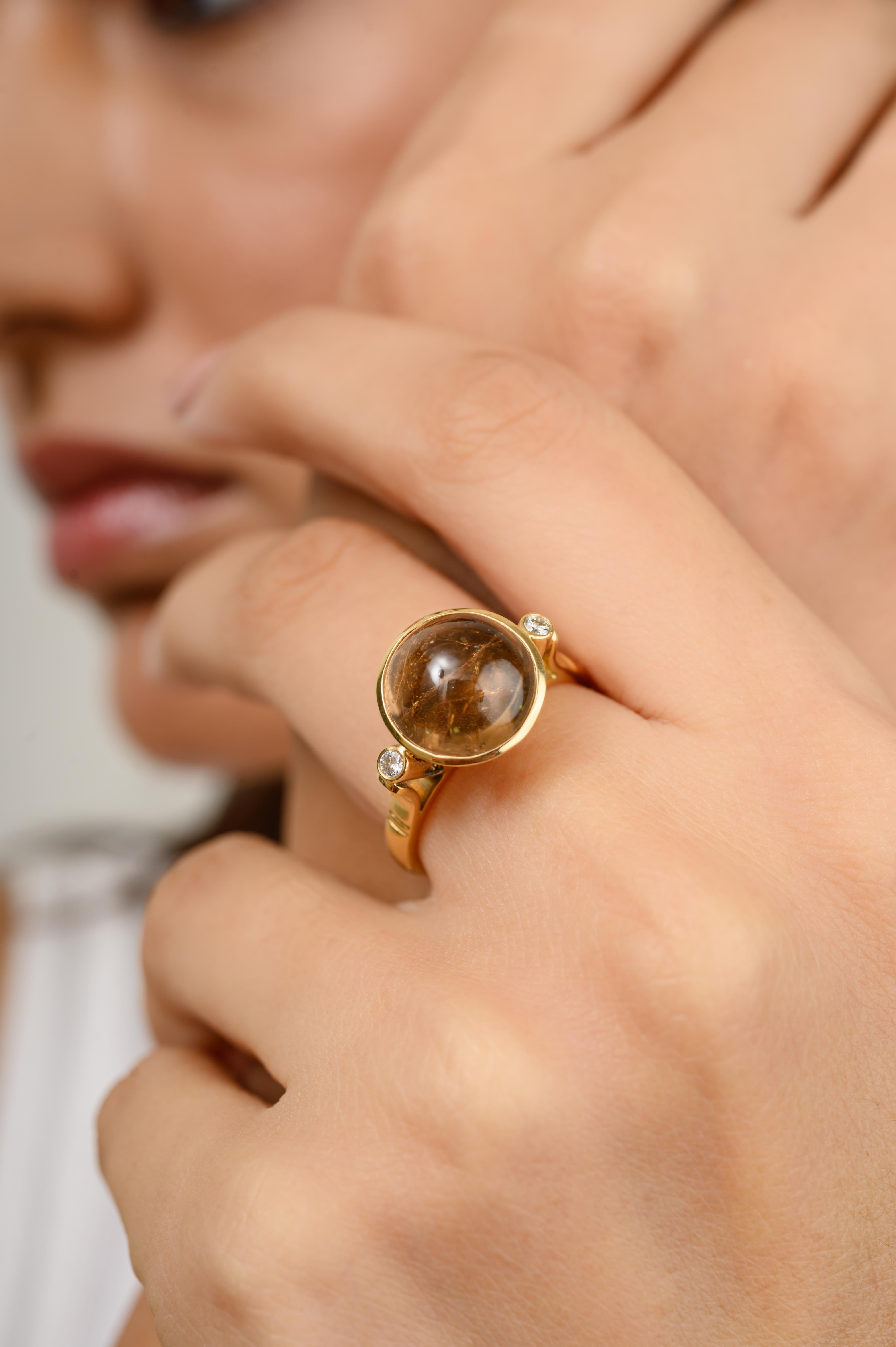 Im Angebot: Verlobungsring aus 18 Karat massivem Gelbgold mit rundem Cabochon-Turmalin und Diamant im Rundschliff () 6