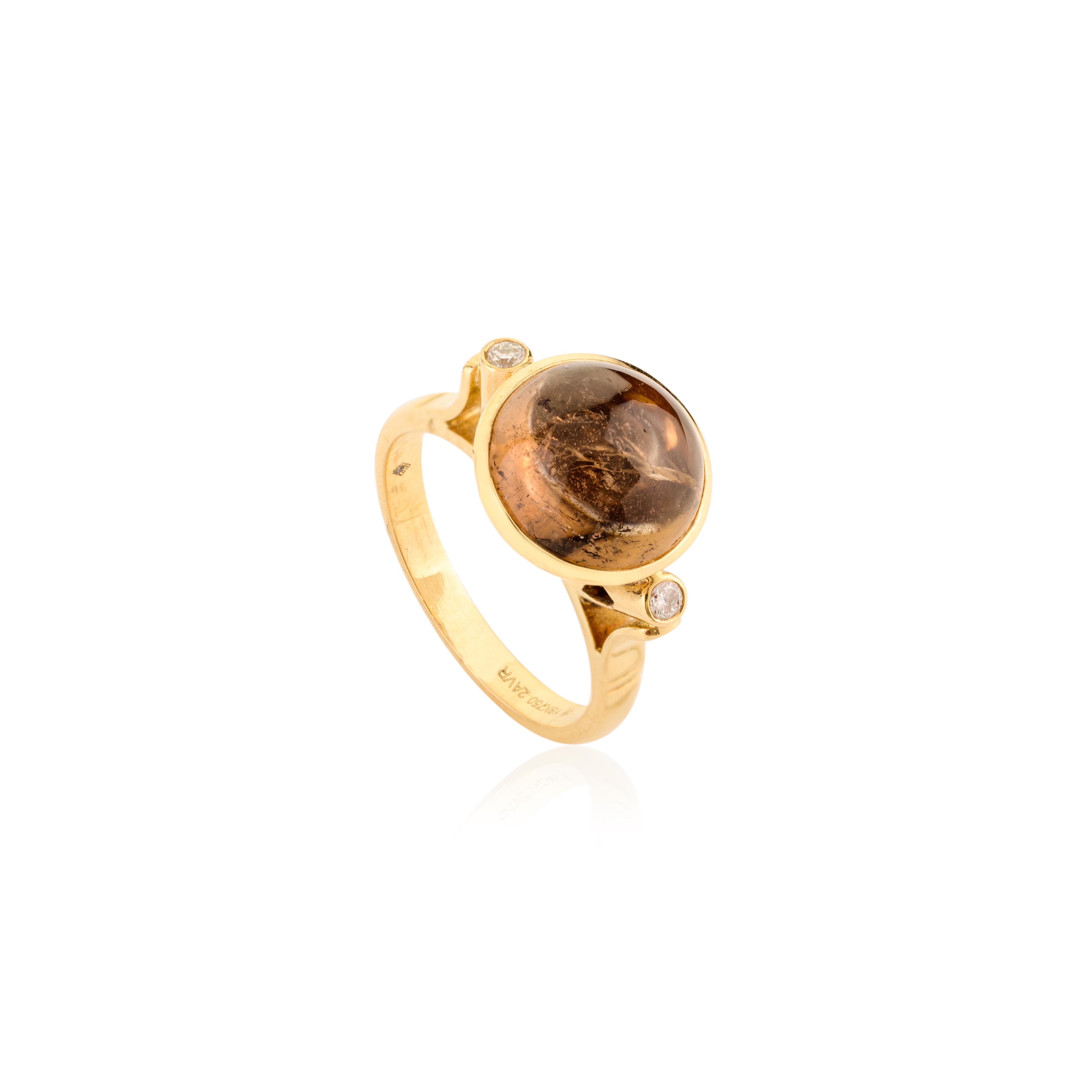 Im Angebot: Verlobungsring aus 18 Karat massivem Gelbgold mit rundem Cabochon-Turmalin und Diamant im Rundschliff () 7