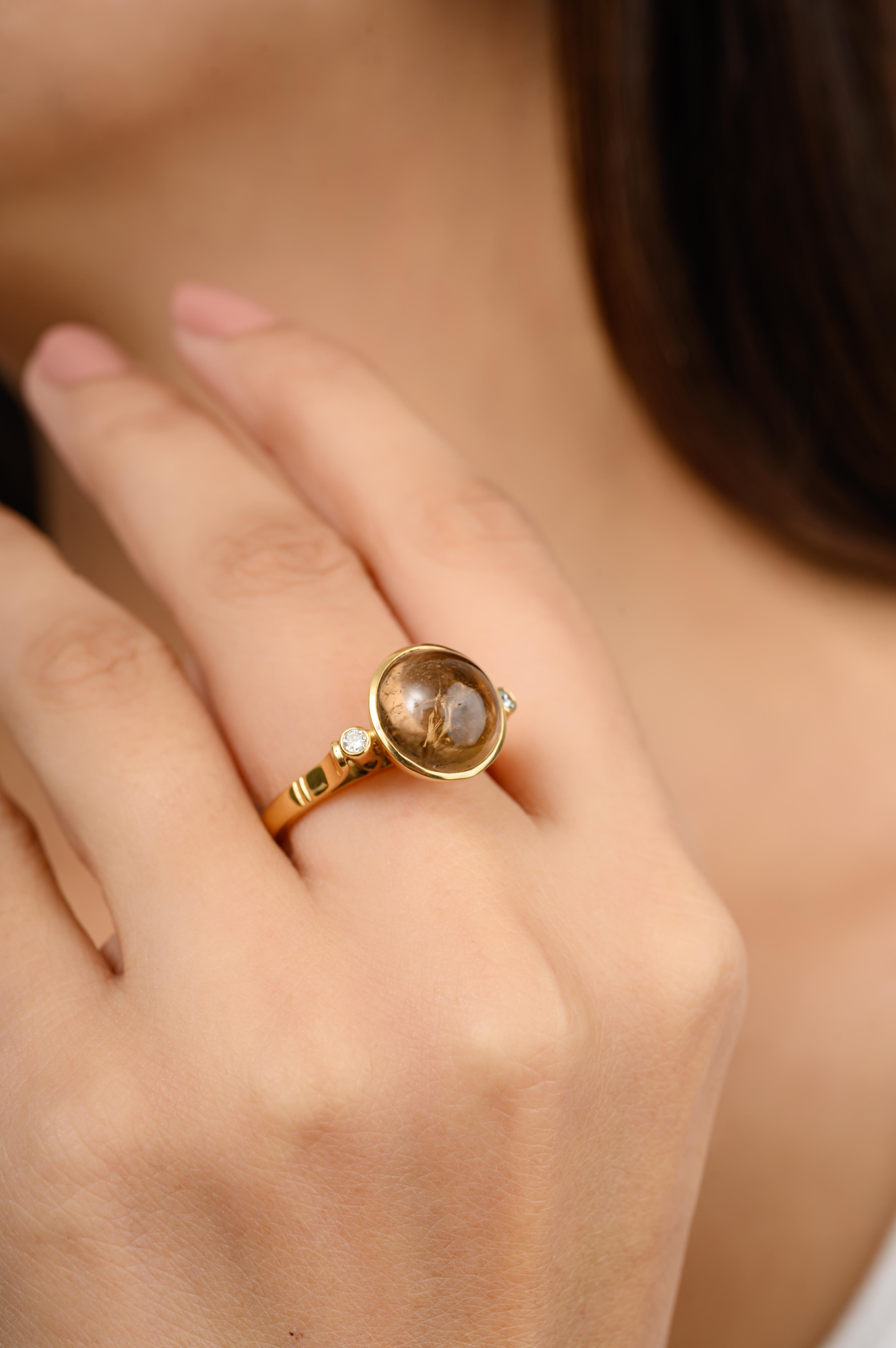 Im Angebot: Verlobungsring aus 18 Karat massivem Gelbgold mit rundem Cabochon-Turmalin und Diamant im Rundschliff () 8