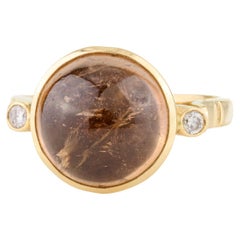 Round Cut Cabochon Tourmaline Diamond Wedding Ring in 18k Solid Yellow Gold