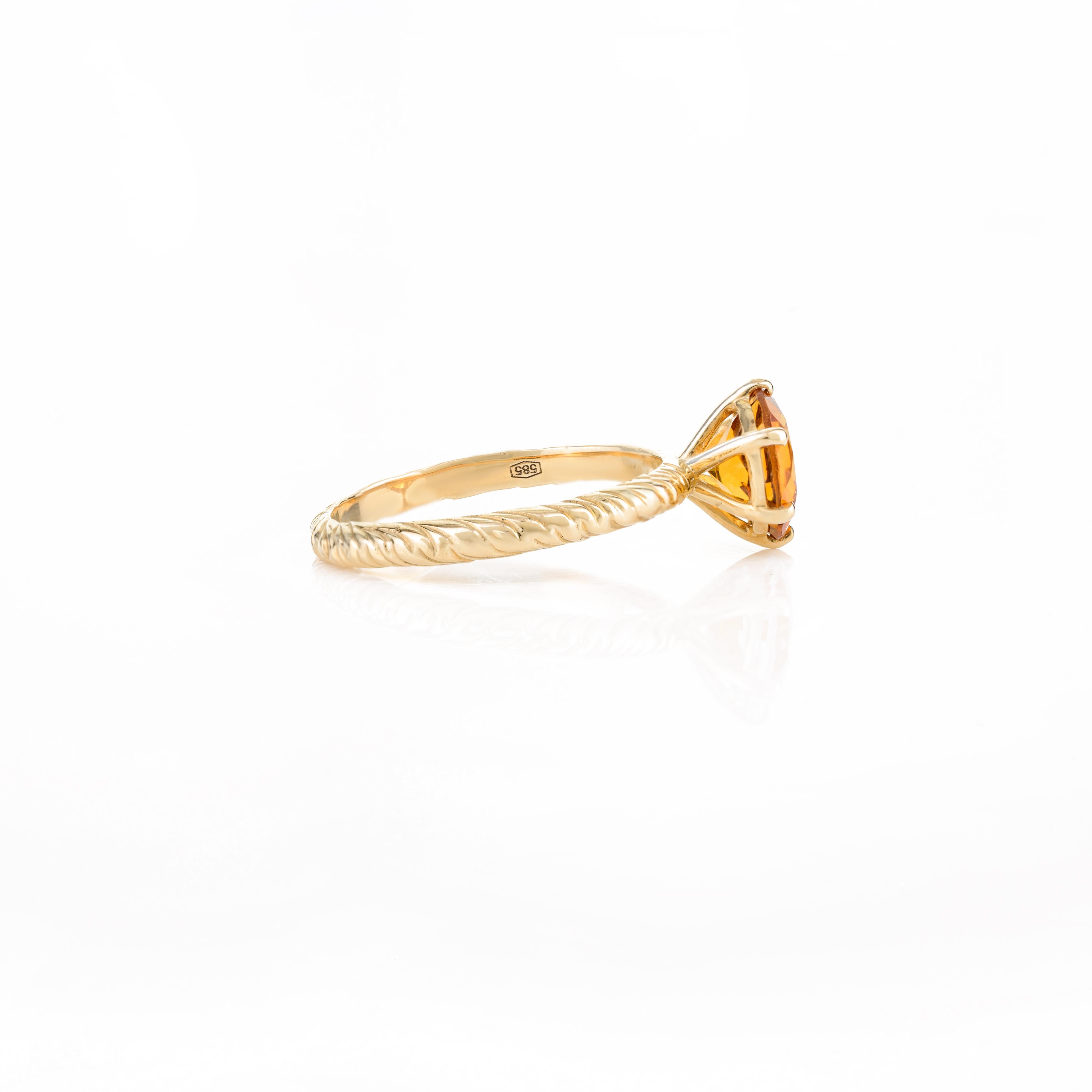 For Sale:  Round Cut Citrine Gemstone Solitaire Ring in 14k Solid Yellow Gold 3