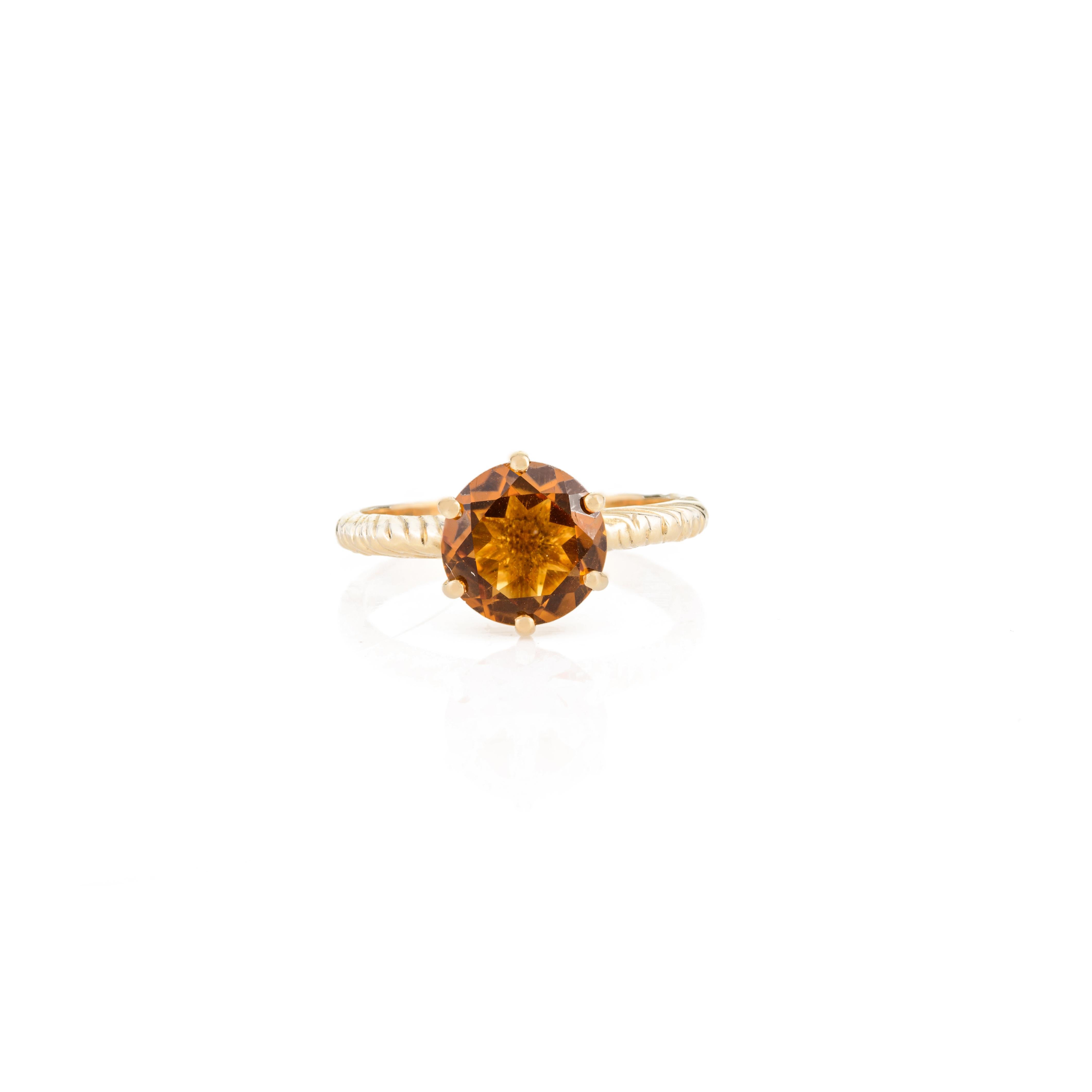 For Sale:  Round Cut Citrine Gemstone Solitaire Ring in 14k Solid Yellow Gold 5