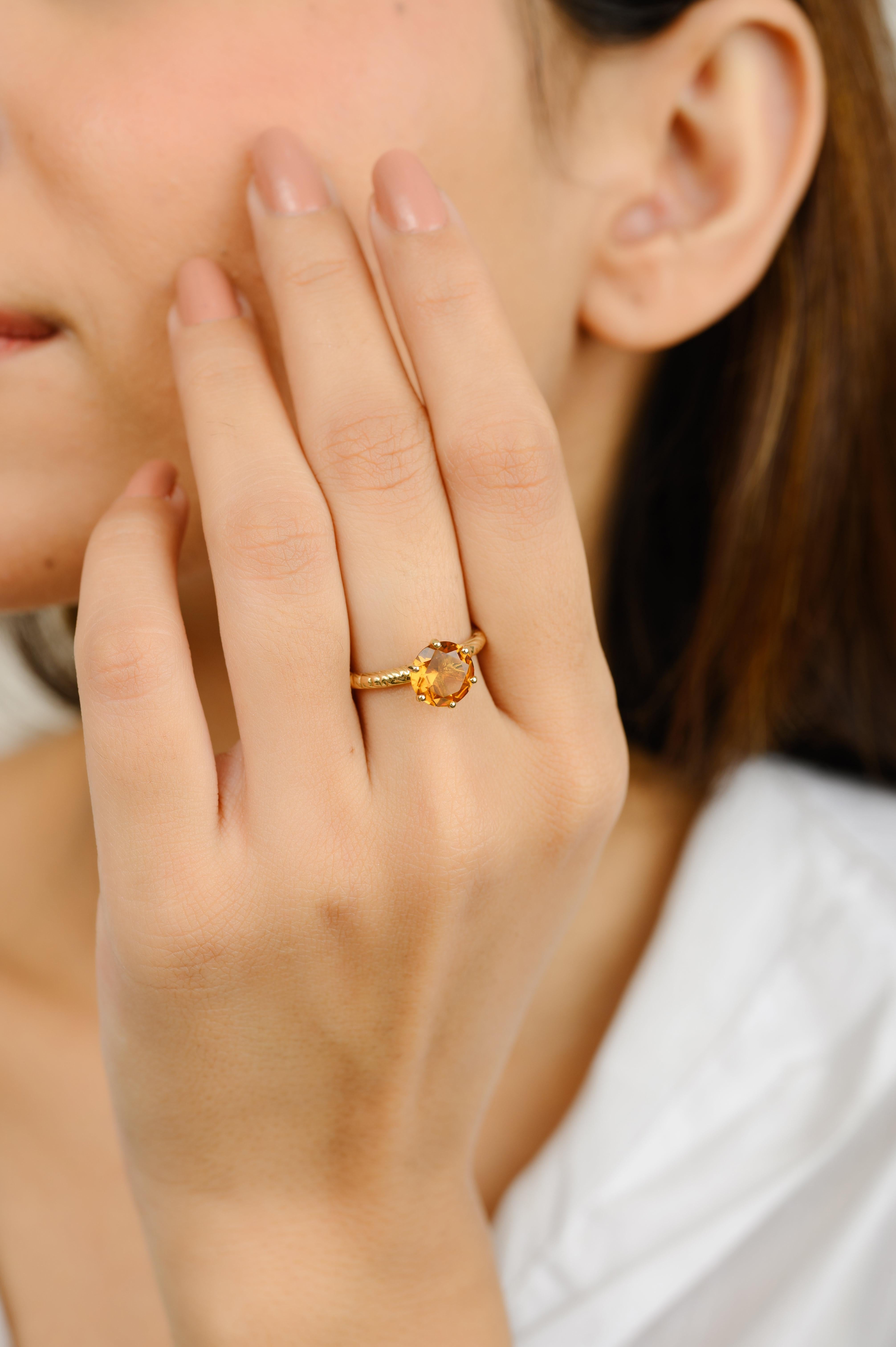 For Sale:  Round Cut Citrine Gemstone Solitaire Ring in 14k Solid Yellow Gold 6