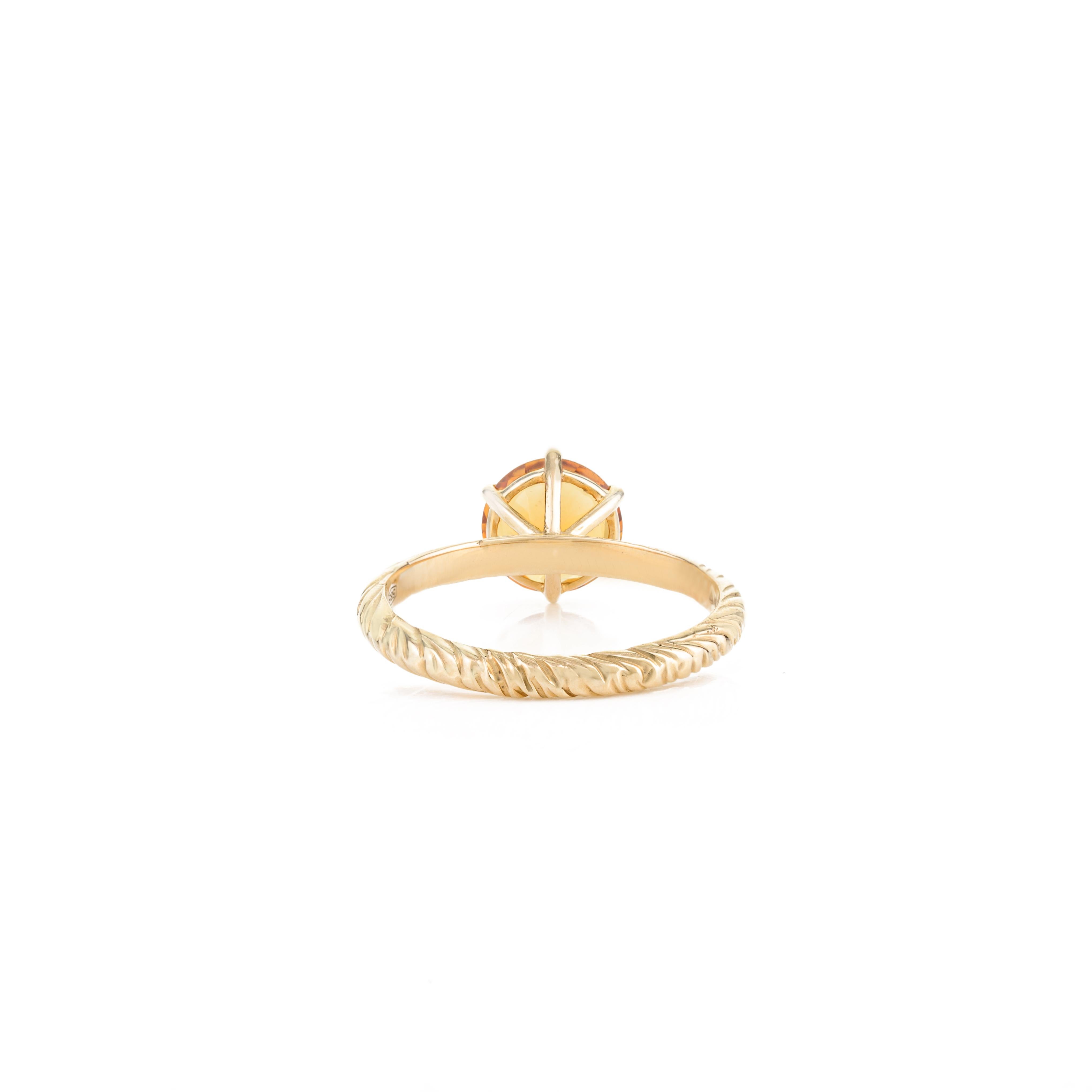 For Sale:  Round Cut Citrine Gemstone Solitaire Ring in 14k Solid Yellow Gold 7
