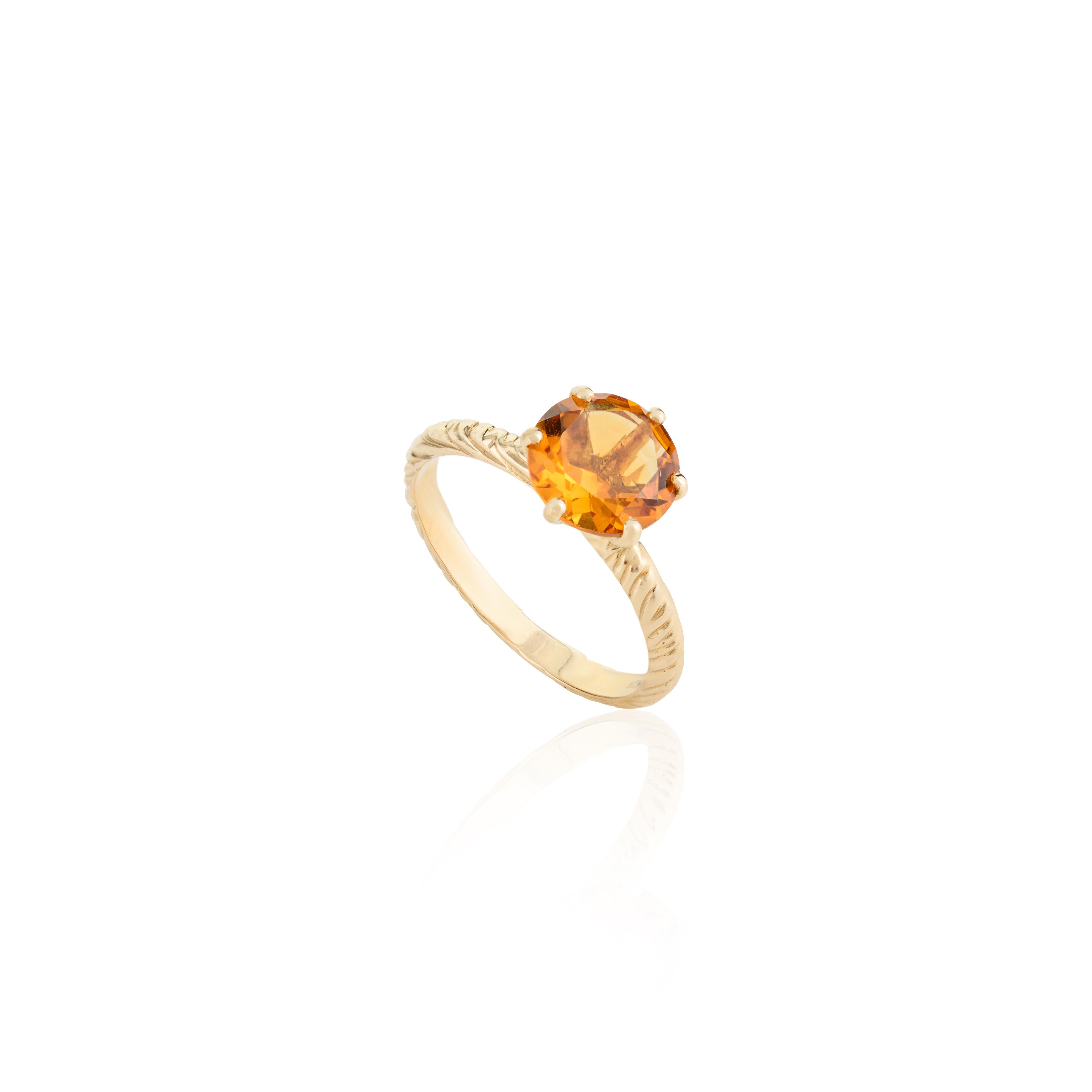 For Sale:  Round Cut Citrine Gemstone Solitaire Ring in 14k Solid Yellow Gold 8