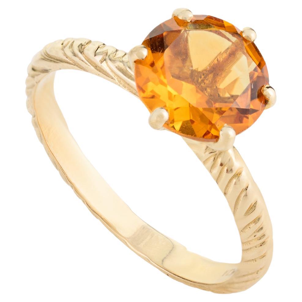 Round Cut Citrine Gemstone Solitaire Ring in 14k Solid Yellow Gold
