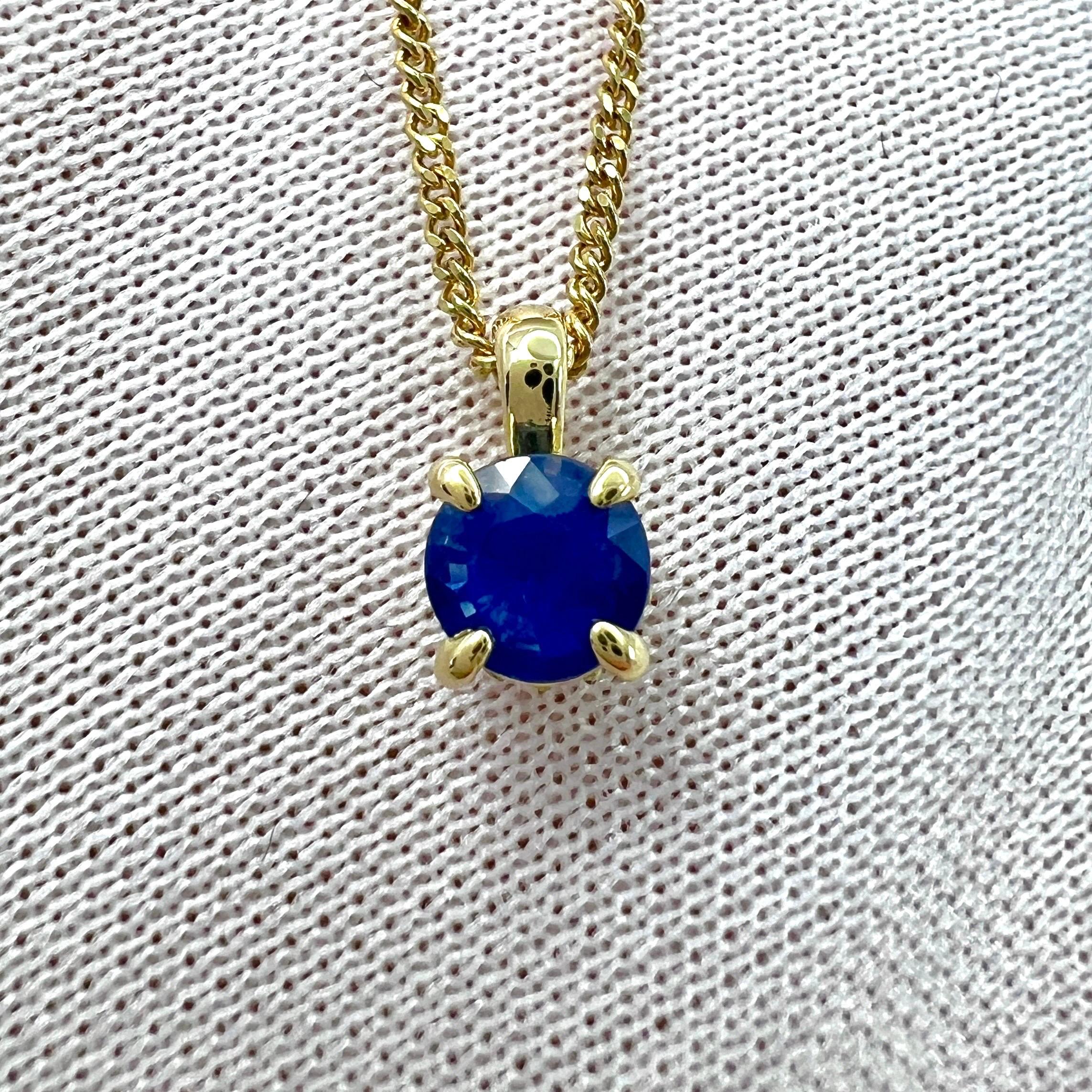 Round Cut Cornflower Blue Ceylon Sapphire 18k Gold Diamond Hidden Halo Pendant For Sale 1