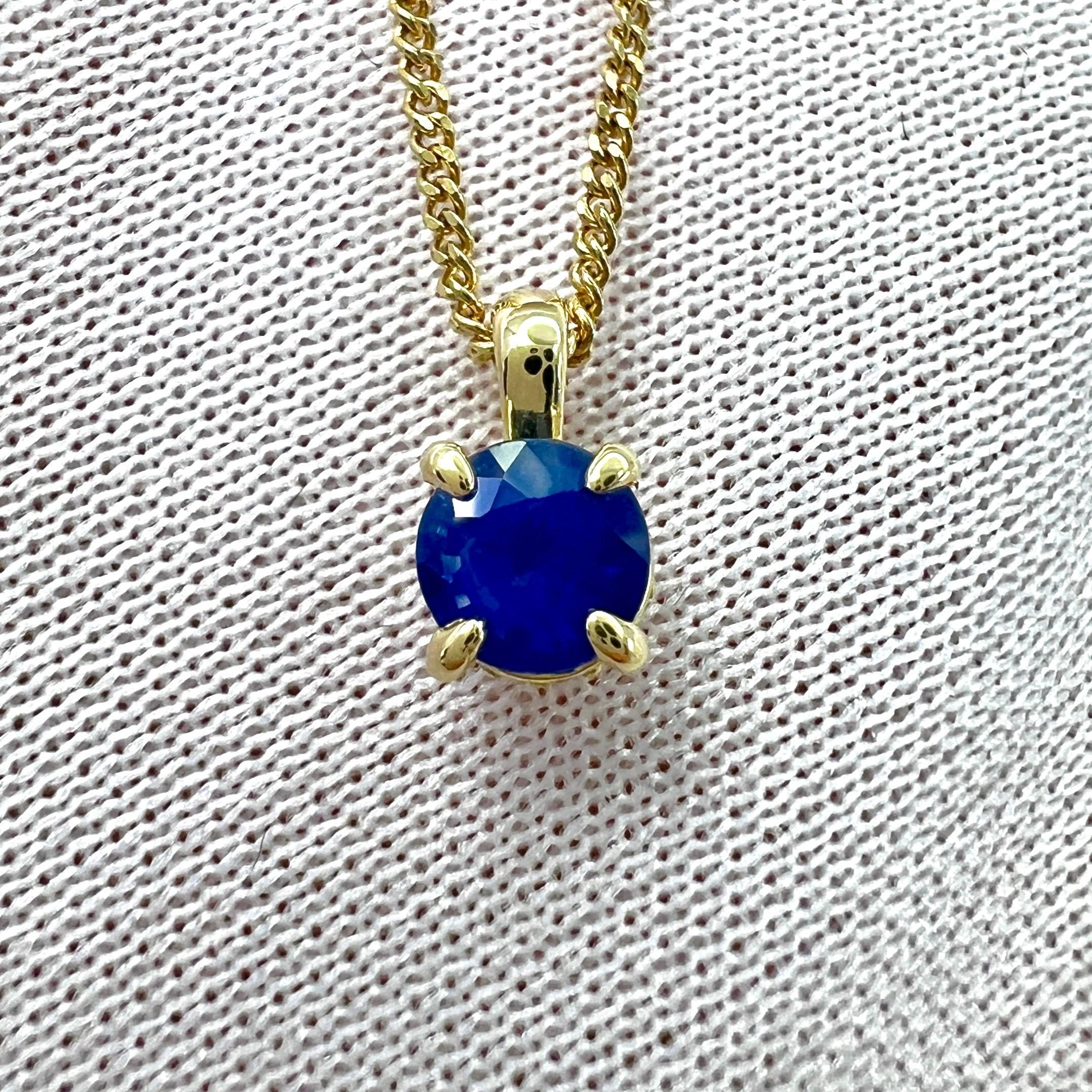 Round Cut Cornflower Blue Ceylon Sapphire 18k Gold Diamond Hidden Halo Pendant For Sale 2