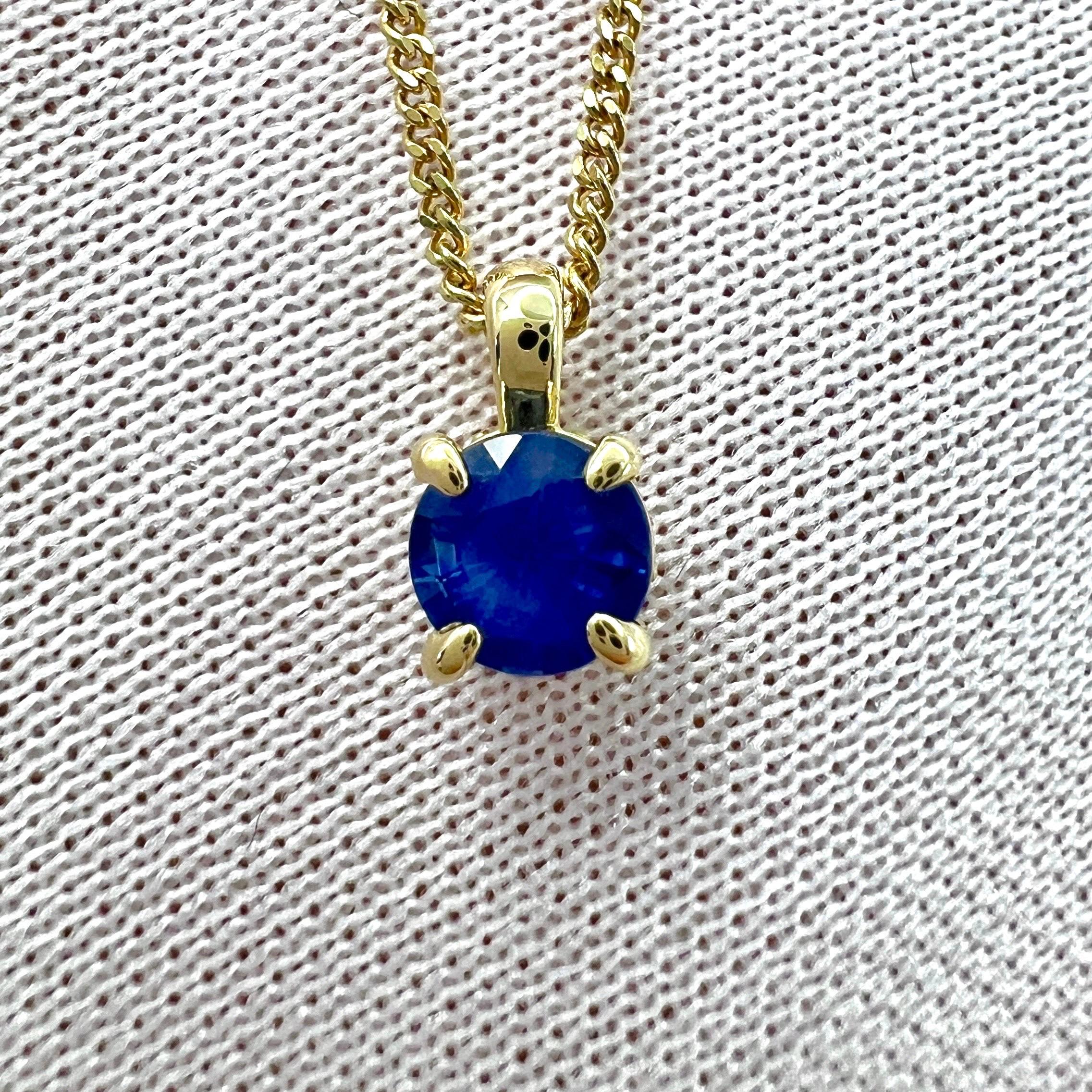 Round Cut Cornflower Blue Ceylon Sapphire 18k Gold Diamond Hidden Halo Pendant 3