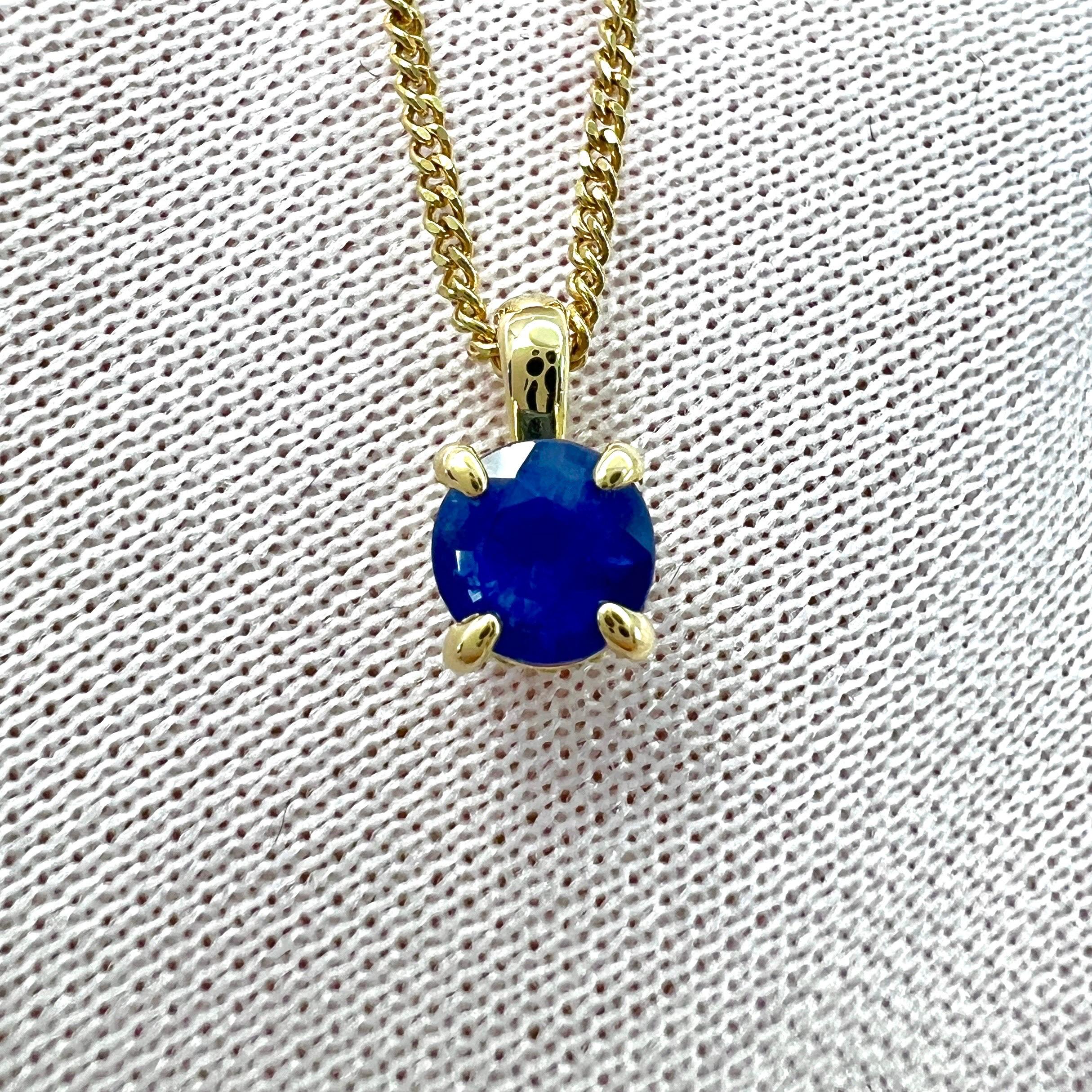 Round Cut Cornflower Blue Ceylon Sapphire 18k Gold Diamond Hidden Halo Pendant 4