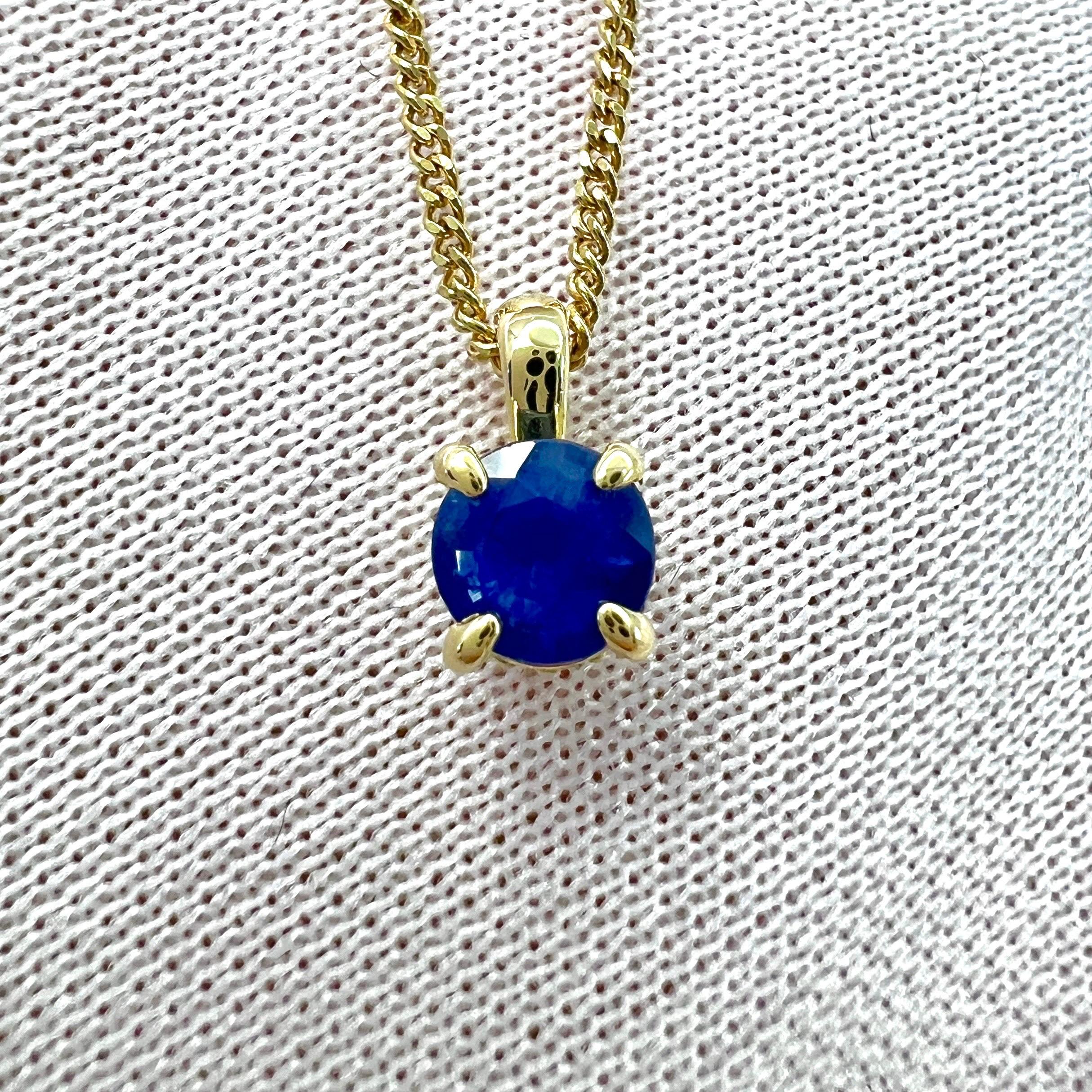 Round Cut Cornflower Blue Ceylon Sapphire 18k Gold Diamond Hidden Halo Pendant For Sale 4