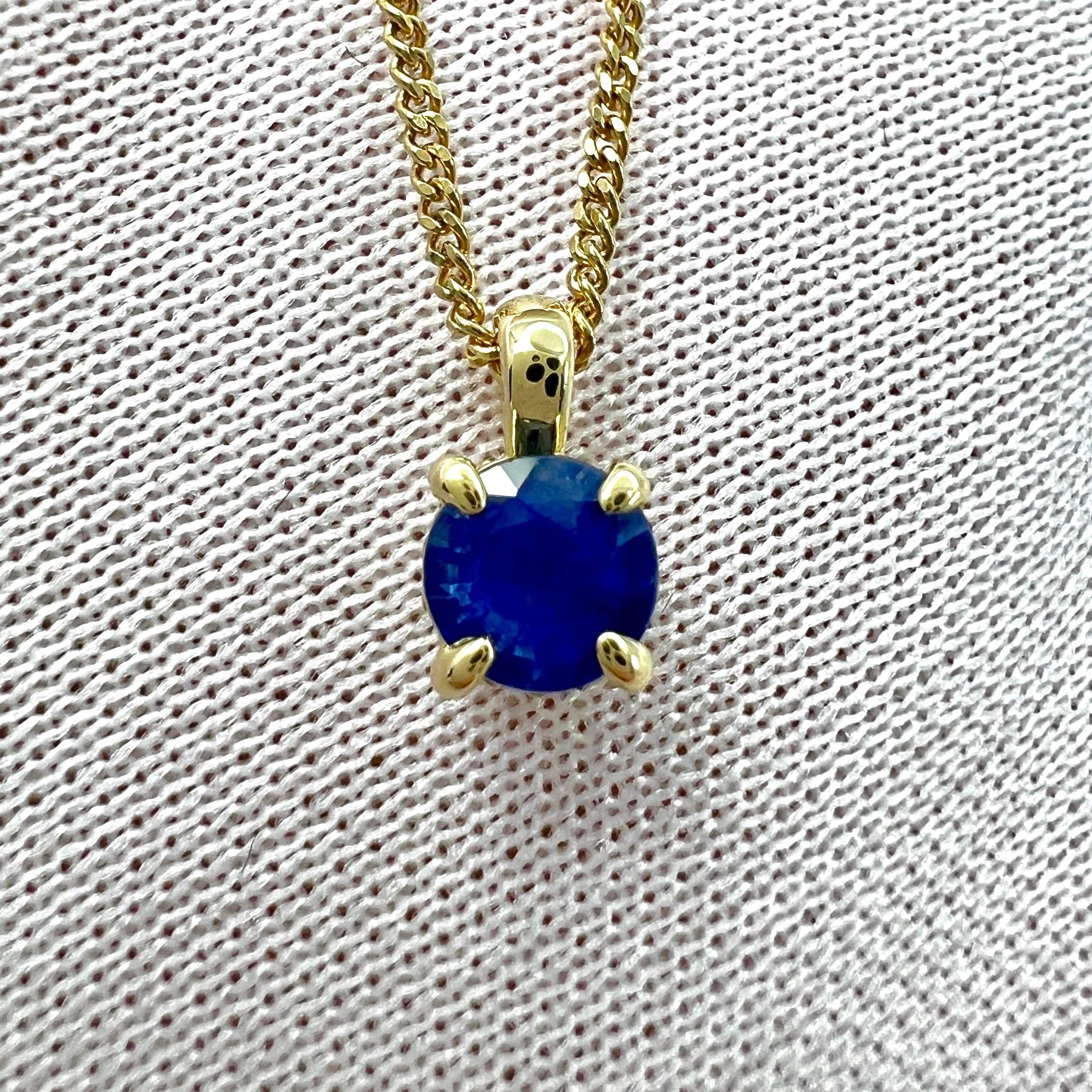 Round Cut Cornflower Blue Ceylon Sapphire 18k Gold Diamond Hidden Halo Pendant For Sale 5