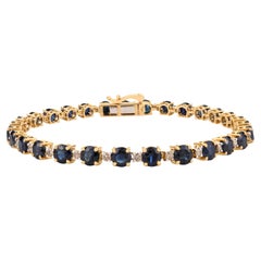 Round Cut Deep Blue Sapphire and Diamond Tennis Bracelet 4.96 Ct 18K Yellow Gold
