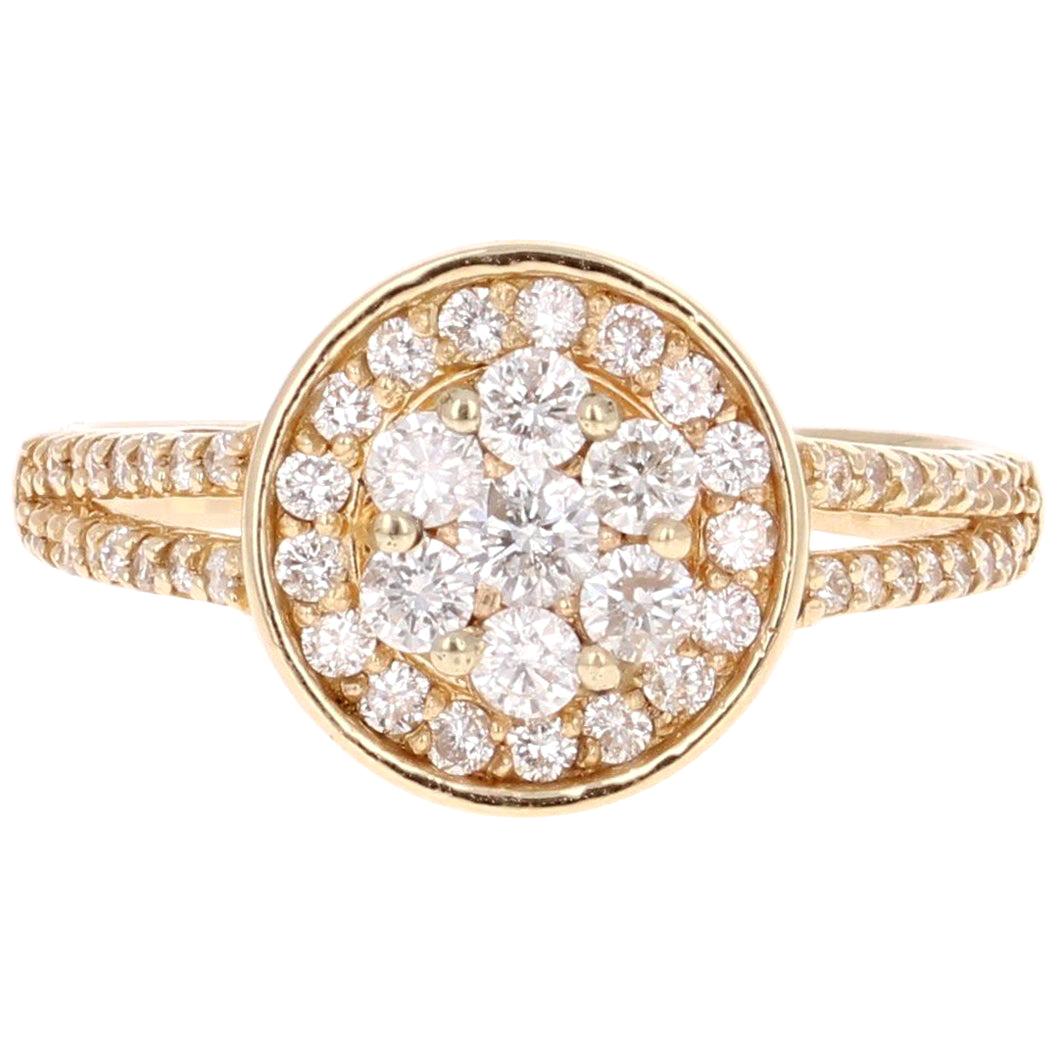 Diamond Yellow Gold Cluster Ring For Sale