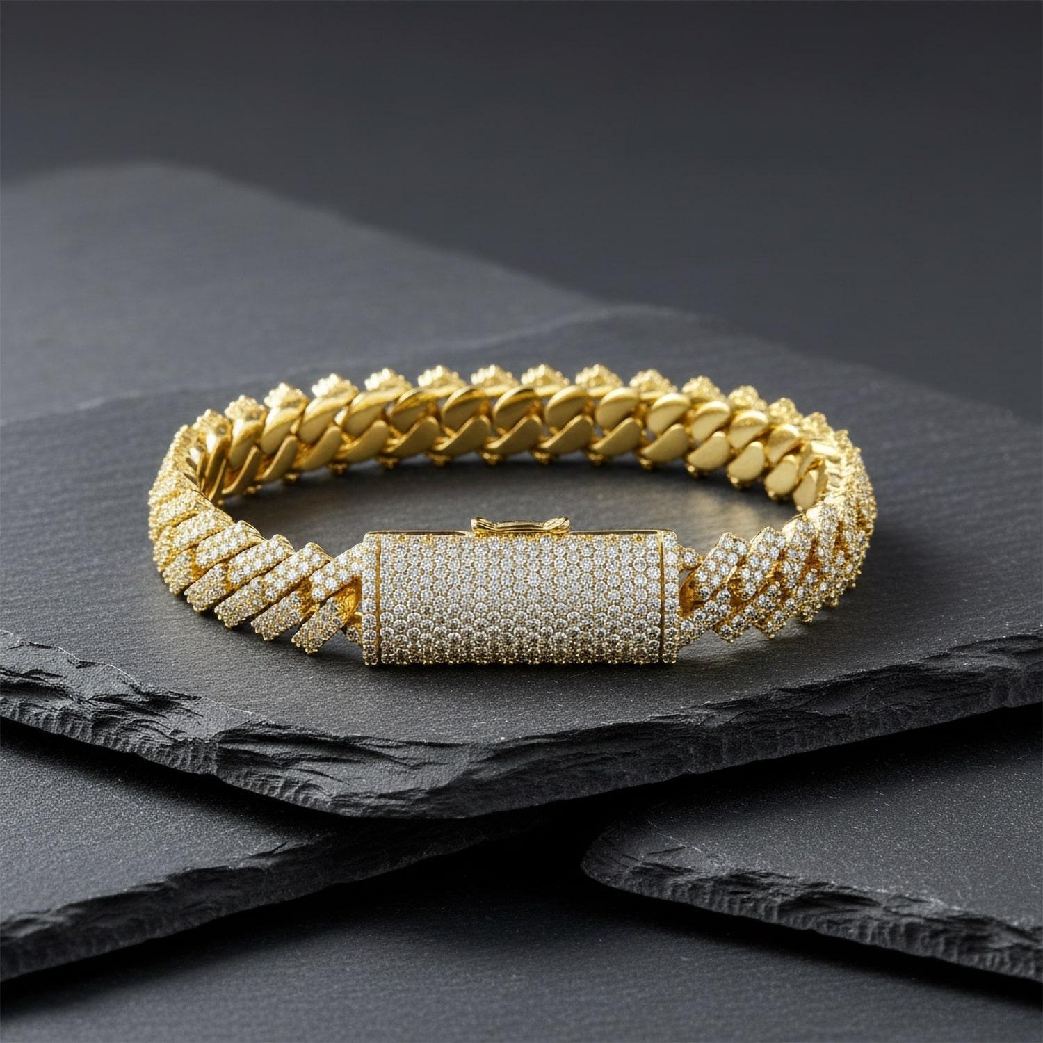 Bracciale cubano in oro giallo 14K (o 18k su richiesta) con diamante taglio rotondo
