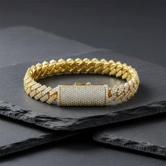 Bracciale cubano in oro giallo 14K (o 18k su richiesta) con diamante taglio rotondo