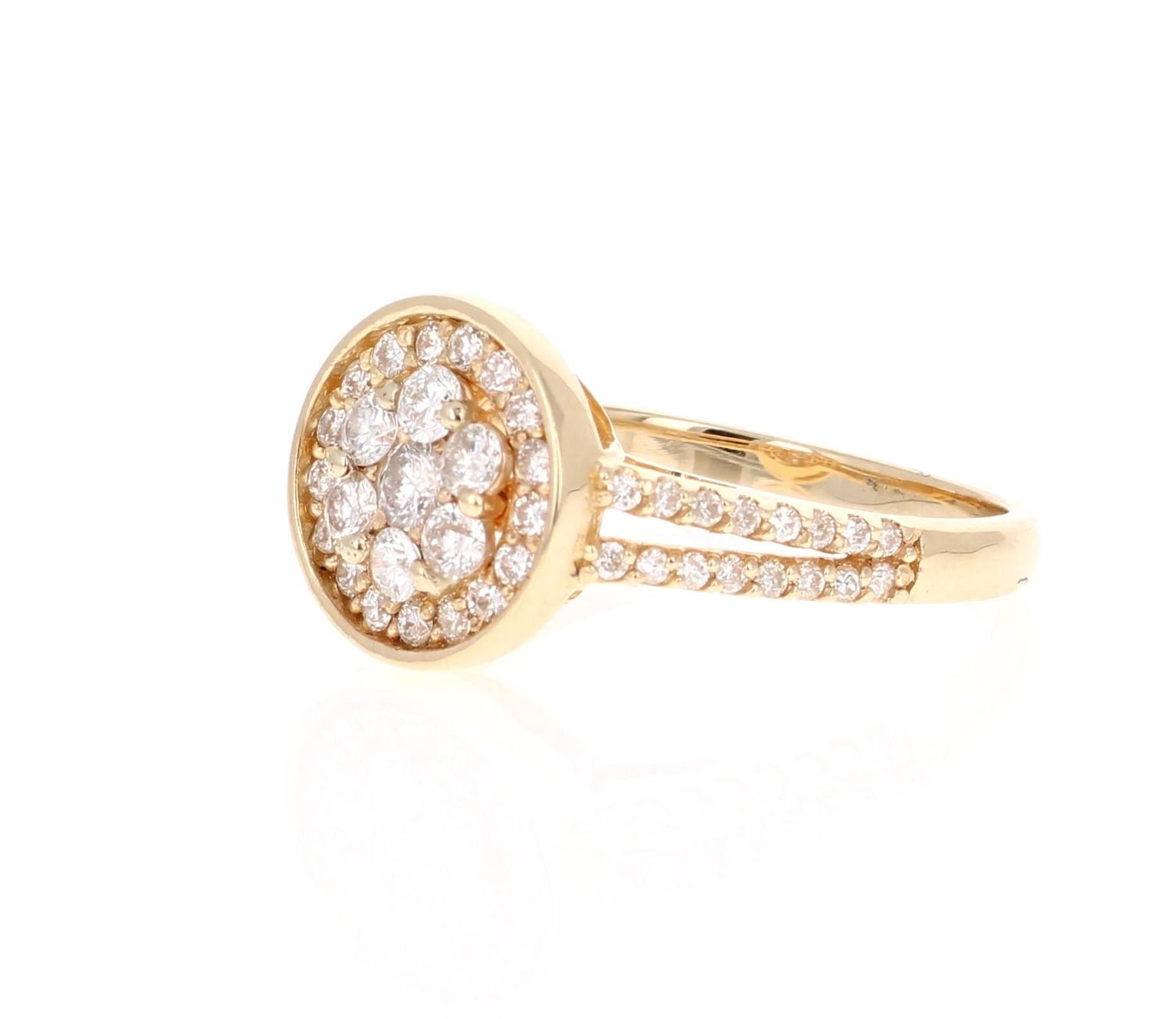 Contemporary Diamond Yellow Gold Cluster Ring For Sale