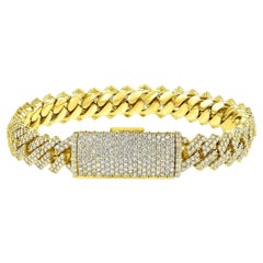 Round Cut Diamond 14K Yellow Gold Cuban Bracelet