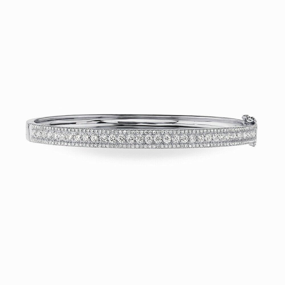 Diamond (1.69 total carat weight) bangle bracelet in 14k white gold. Perfect for an anniversary or valentine's day. The bracelet is designed and handmade locally in Los Angeles by Sage Designs L.A. using earth-mined and conflict free diamonds. 6.5