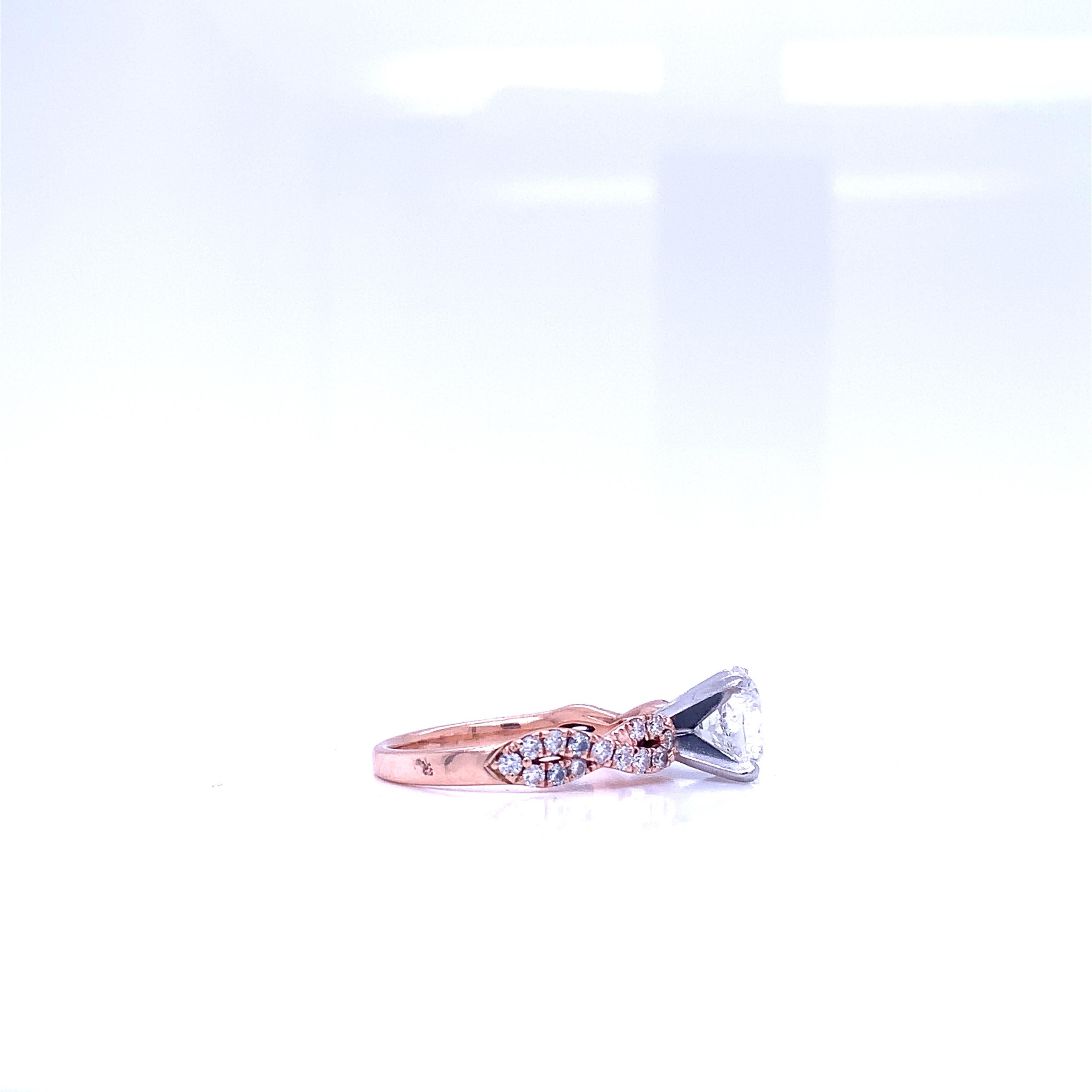 Round Cut Diamond 2.08 Carat Ring Set in 14k Rose Gold For Sale 5
