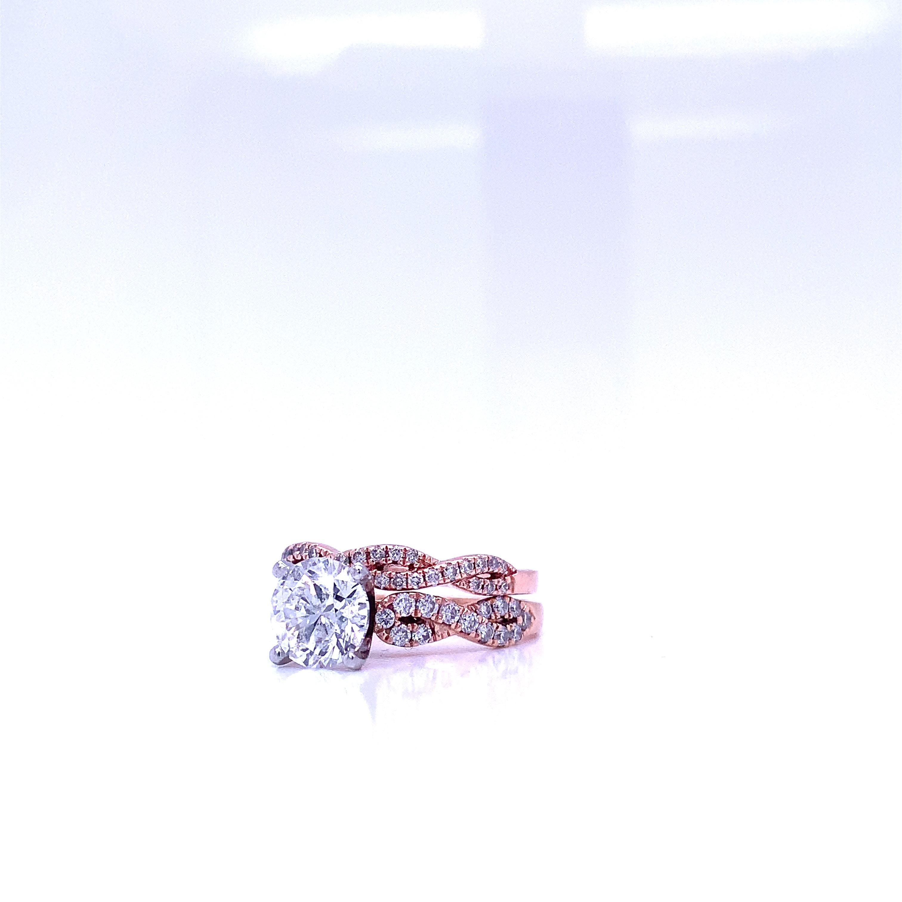 Modernist Round Cut Diamond 2.08 Carat Ring Set in 14k Rose Gold For Sale