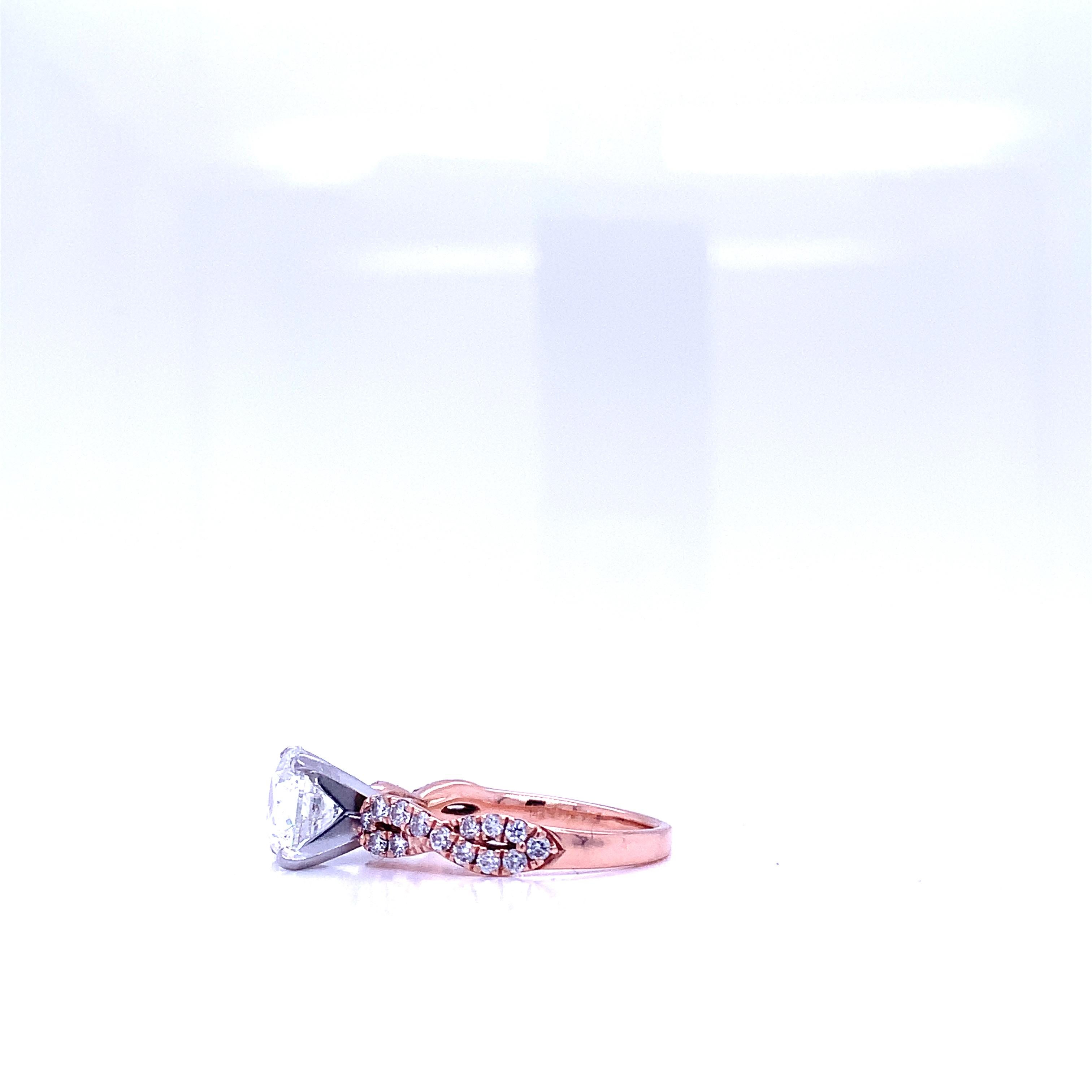 Round Cut Diamond 2.08 Carat Ring Set in 14k Rose Gold For Sale 1