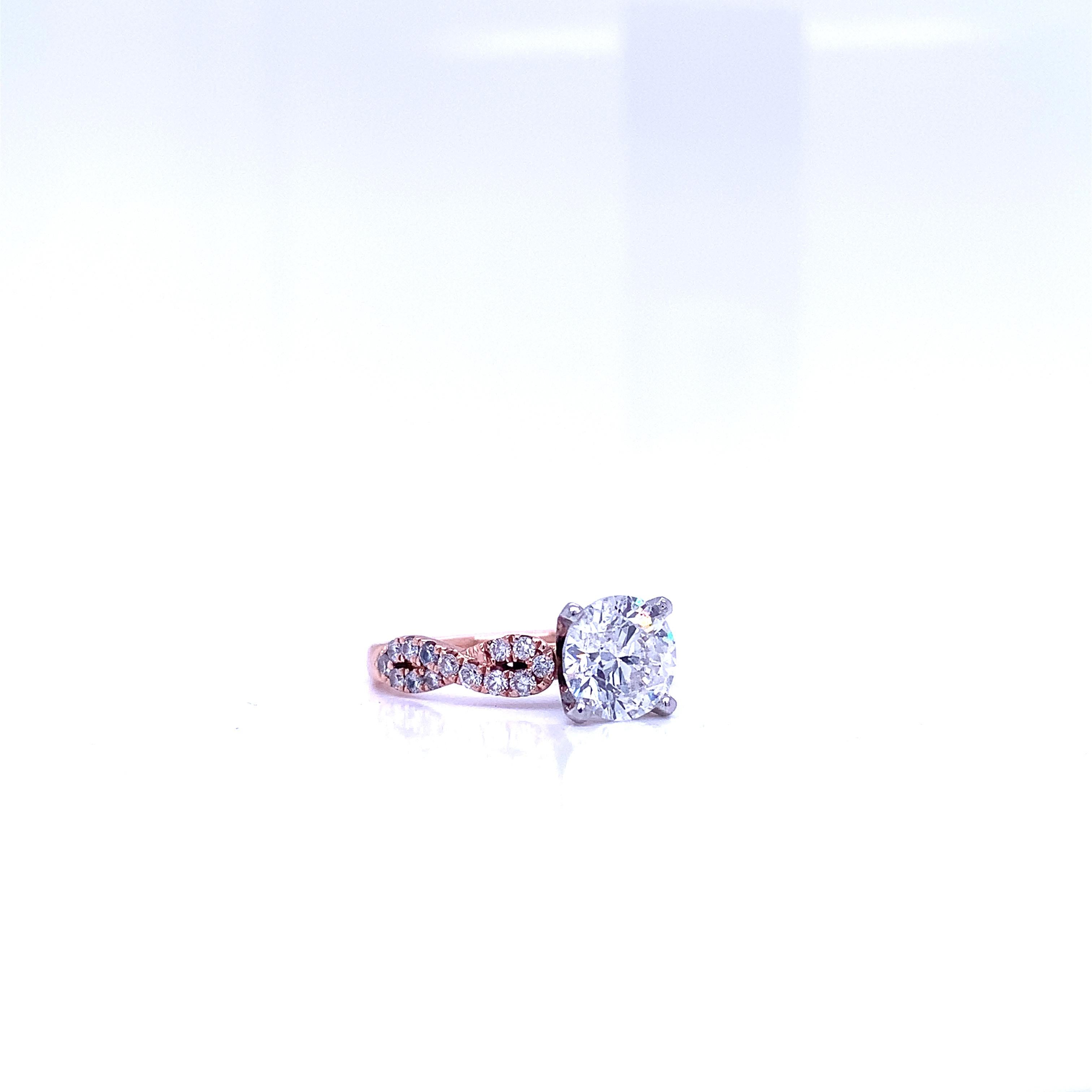 Round Cut Diamond 2.08 Carat Ring Set in 14k Rose Gold For Sale 2
