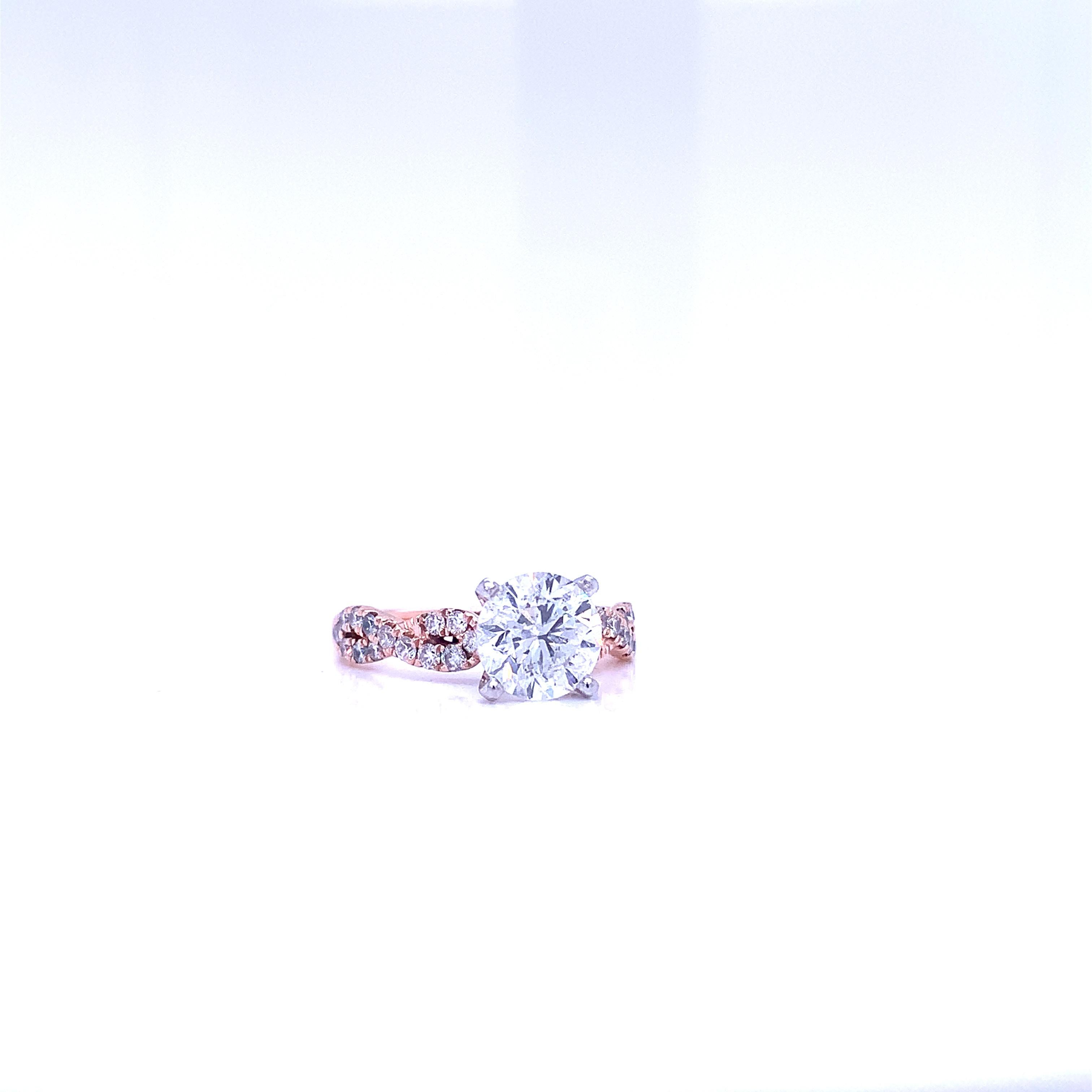 Round Cut Diamond 2.08 Carat Ring Set in 14k Rose Gold For Sale 3
