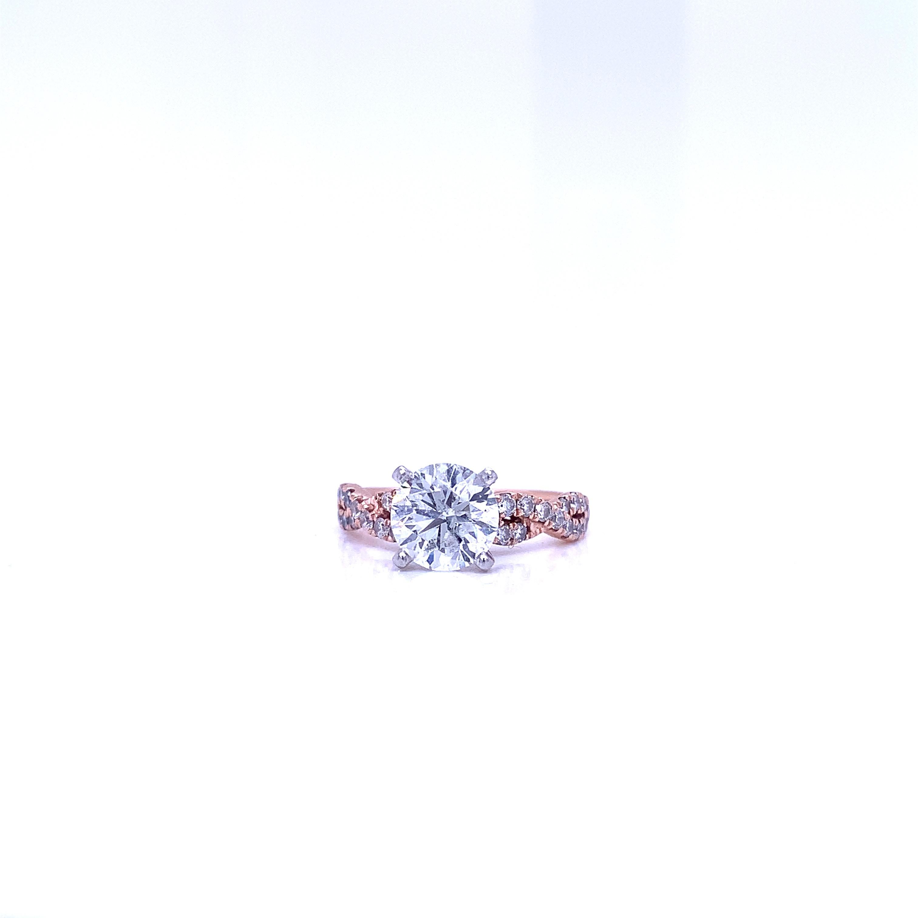 Round Cut Diamond 2.08 Carat Ring Set in 14k Rose Gold For Sale 4