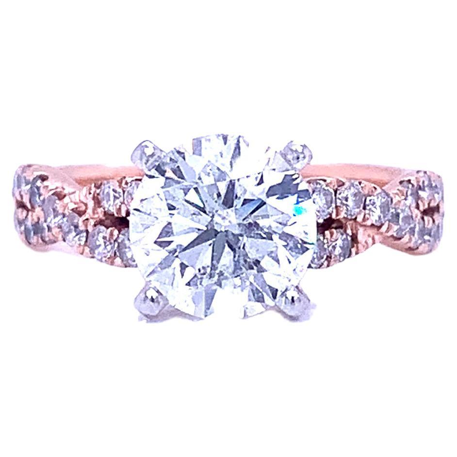 Round Cut Diamond 2.08 Carat Ring Set in 14k Rose Gold For Sale