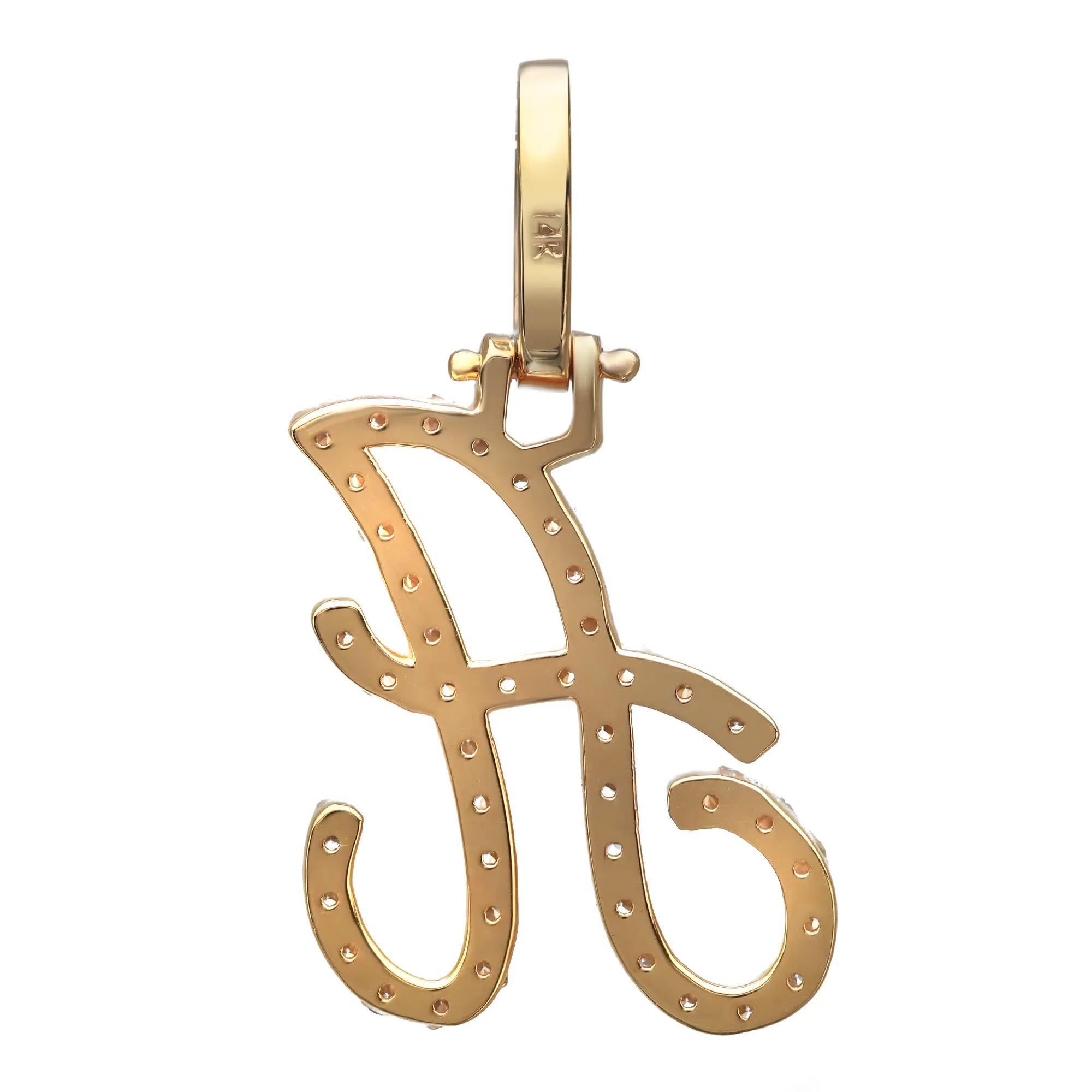Taille ronde Pendentif lettre initiale « A » en or jaune 14 carats avec diamants taille ronde de 0,58 carat en vente