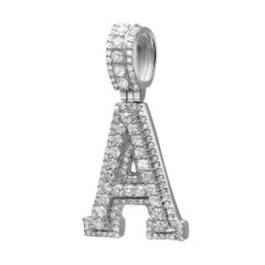 Round Cut Diamond "A" Letter Initial Pendant 14K White Gold 0.78Cttw