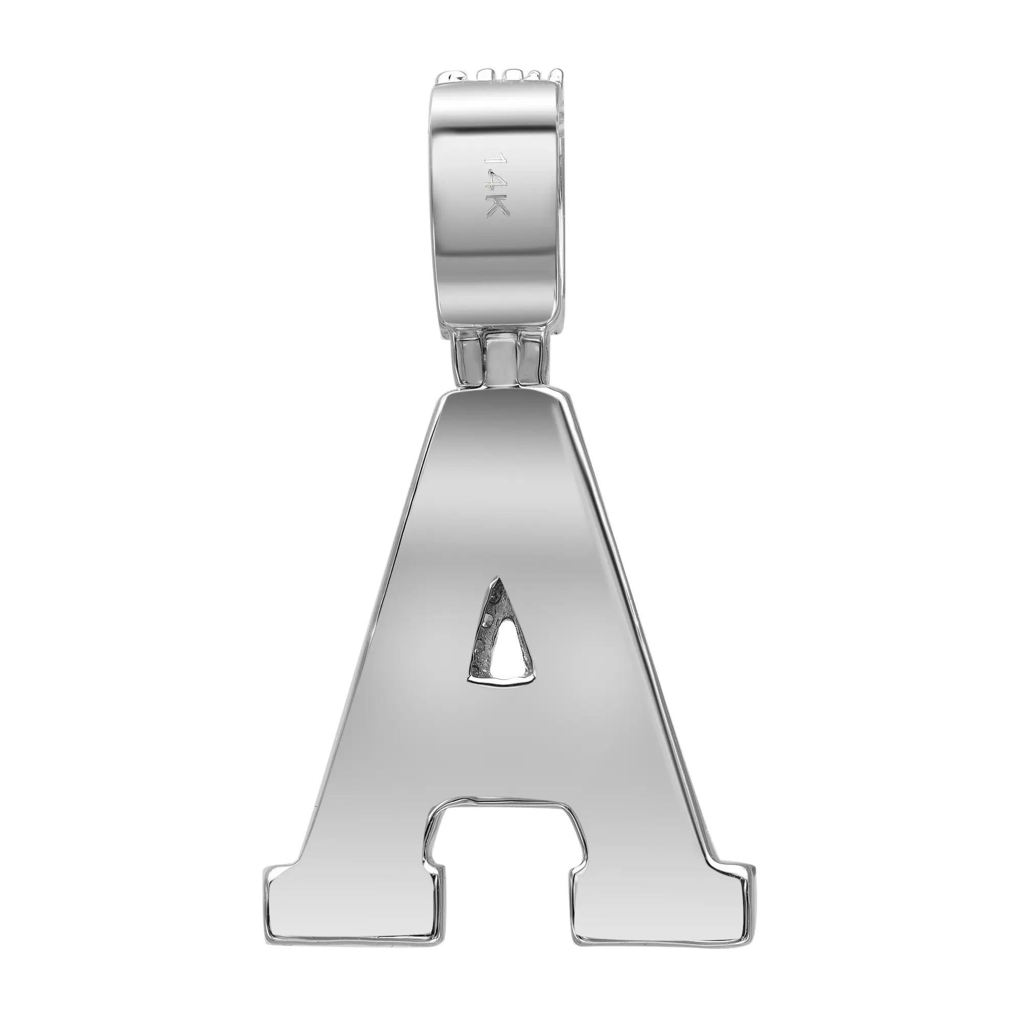 Taille ronde Pendentif initial lettre « A » en or blanc 14 carats avec diamants taille ronde 0,78 carat en vente