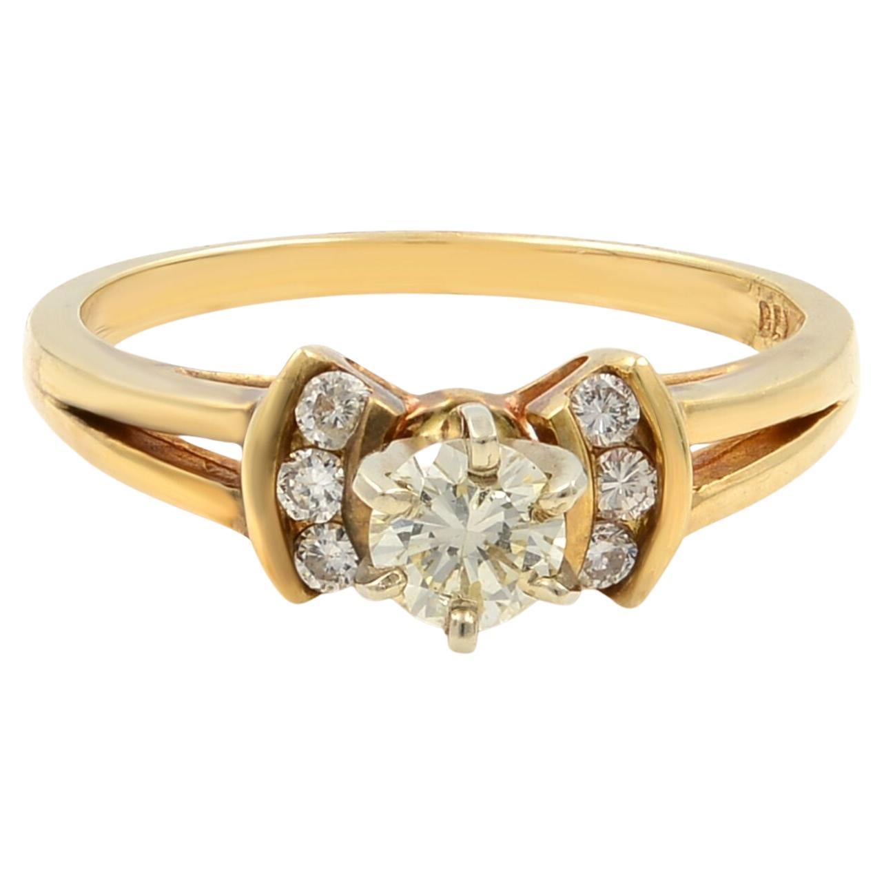 Round Cut Diamond Accented Engagement Ring 14K Yellow Gold 0.45Cttw For Sale