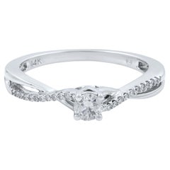 Bague de fiançailles pour femme en or blanc 14 carats avec diamants de taille ronde (0,05 ct. pt.)