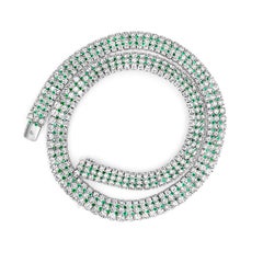 Round Cut Diamond and Emerald Flexible Choker in 18k white gold