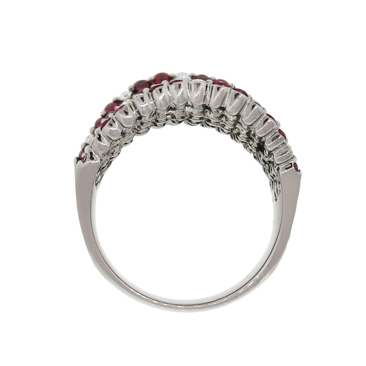 Round Cut Diamond and Ruby Wide Striped Band In New Condition In Boca Raton, FL