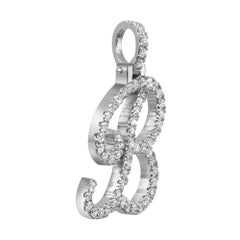 Round Cut Diamond "B" Calligraphy Initial Letter Pendant 14K White Gold 1.23Cttw