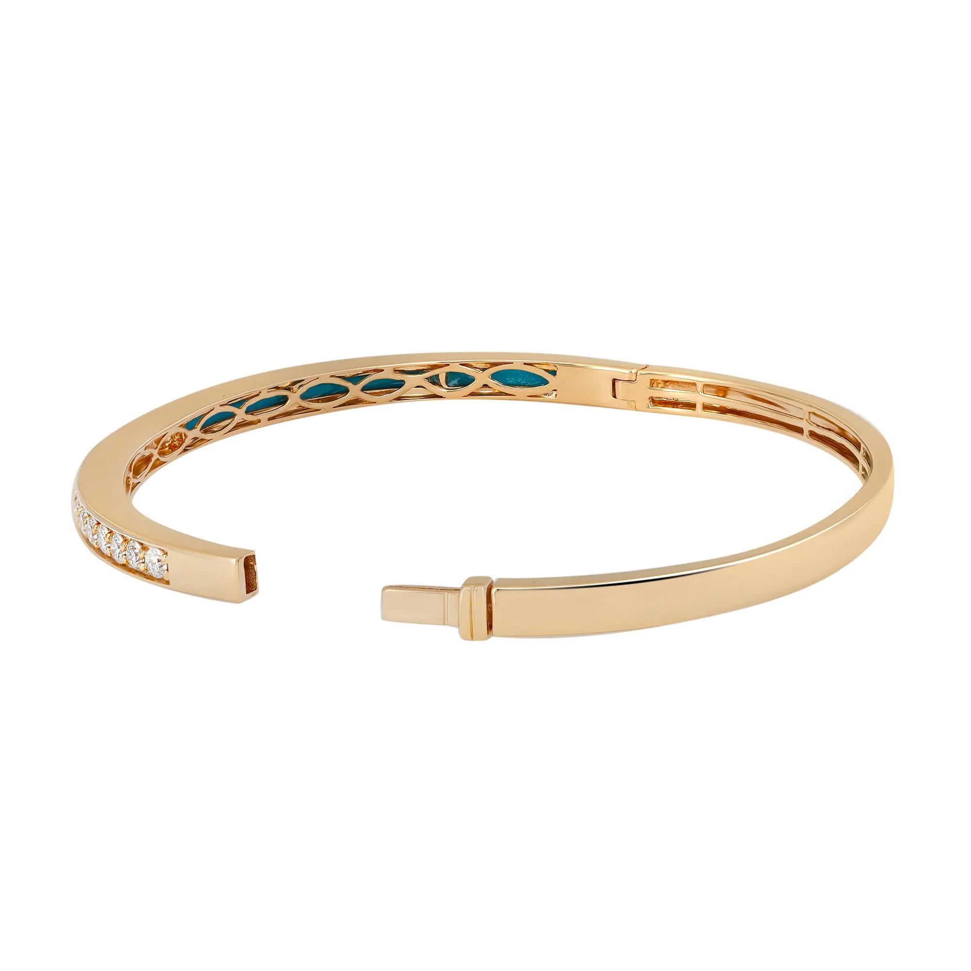 Moderne Bracelet jonc en or jaune 18 carats, diamants taille ronde et émail bleu 0,73 carat en vente