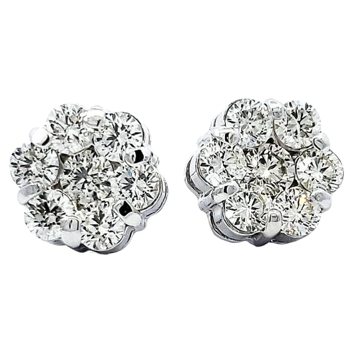 14K Yellow Gold 1/2 Cttw Brilliant Round Cut Diamond Floral Cluster Stud Earrings With Pushbacks (J-K Color, Vs2-Si1 Clarity)