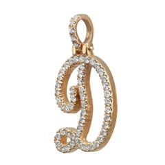 Round Cut Diamond "D" Calligraphy Initial Letter Pendant 14K Yellow Gold 1.08Ctw