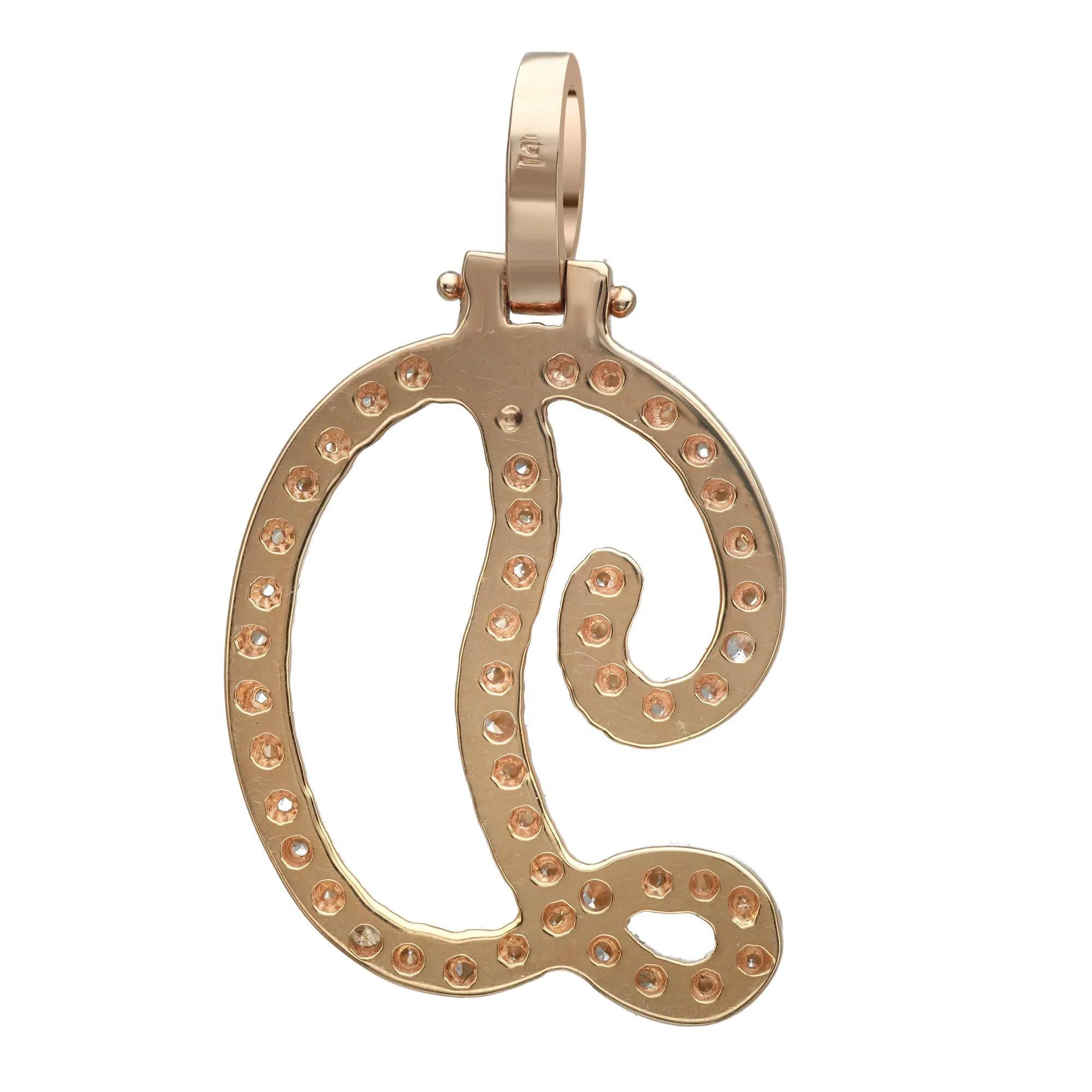 Taille ronde Pendentif lettre initiale « D » en or jaune 14 carats avec diamants taille ronde de 1,08 carat en vente