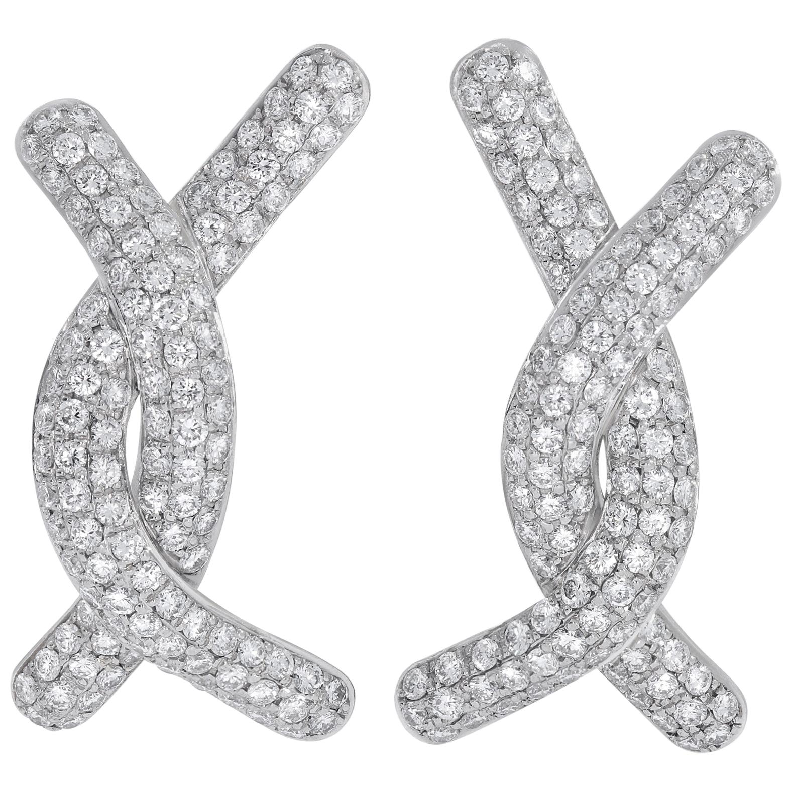 Rosior one-off Round Cut Diamond Drop Earrings set in 950 Platinum  