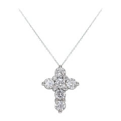 Round Cut Diamond Gold Cross Pendant Necklace