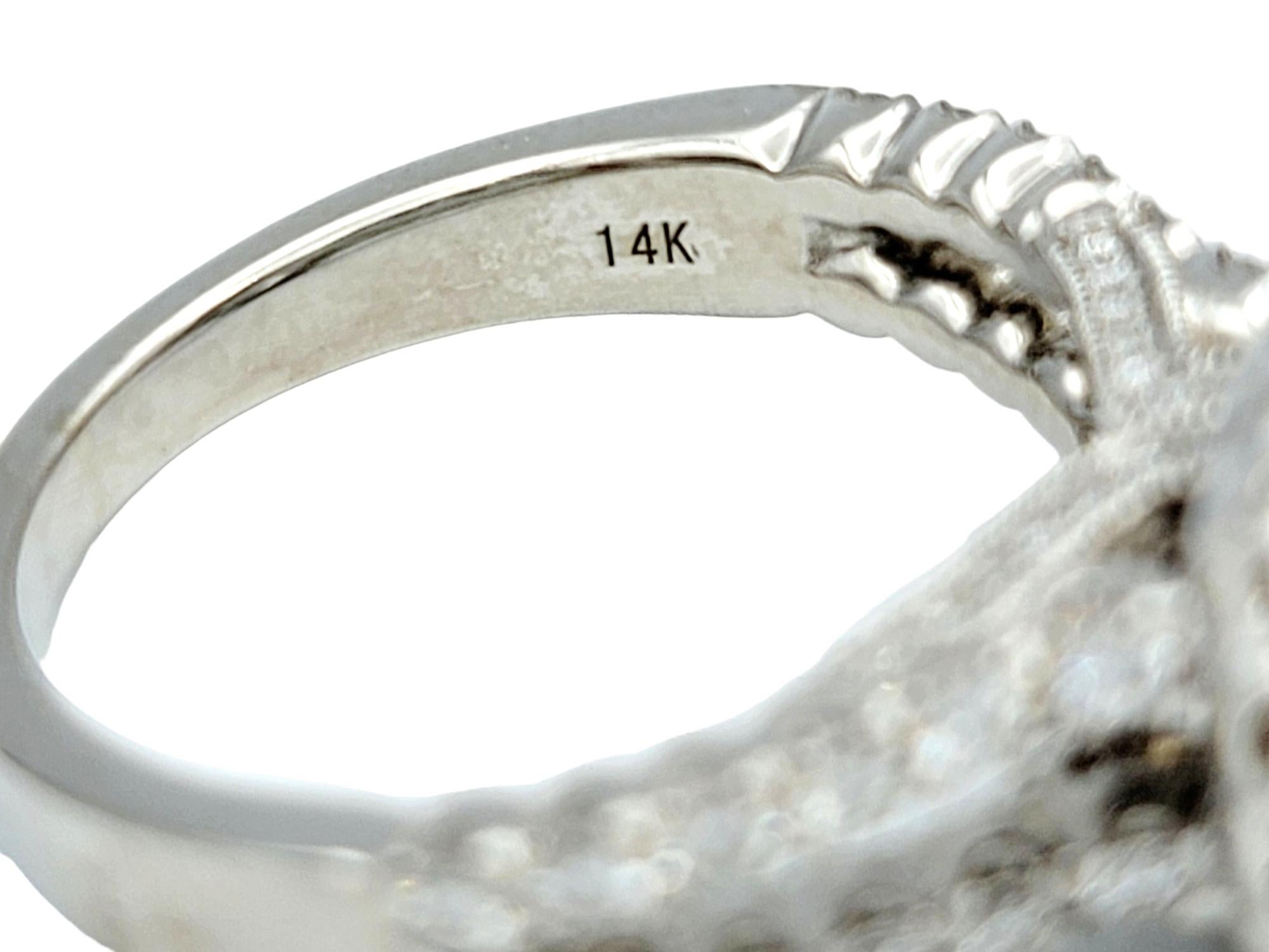 Round Cut Diamond Halo and Split Shank Engagement Ring in 14 Karat White Gold For Sale 2