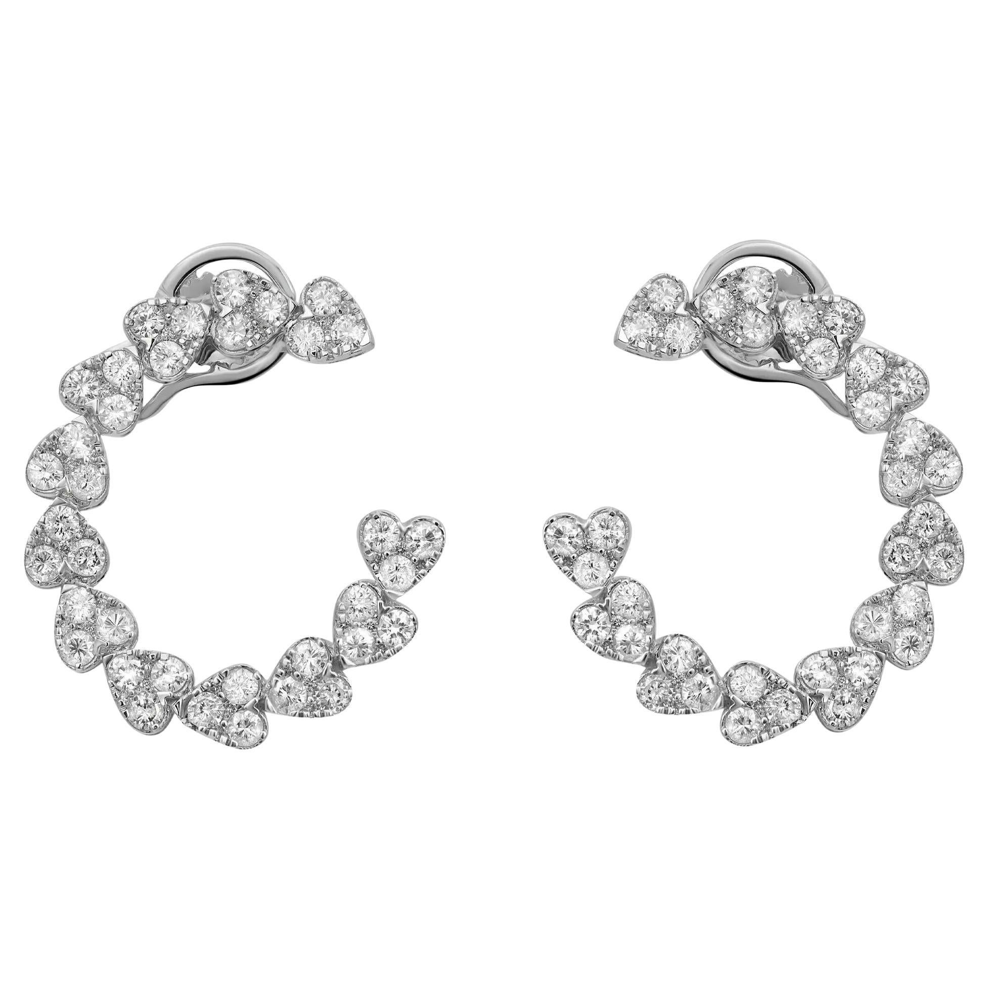 Round Cut Diamond Heart Hoop Earrings 14K White Gold 4.95Cttw